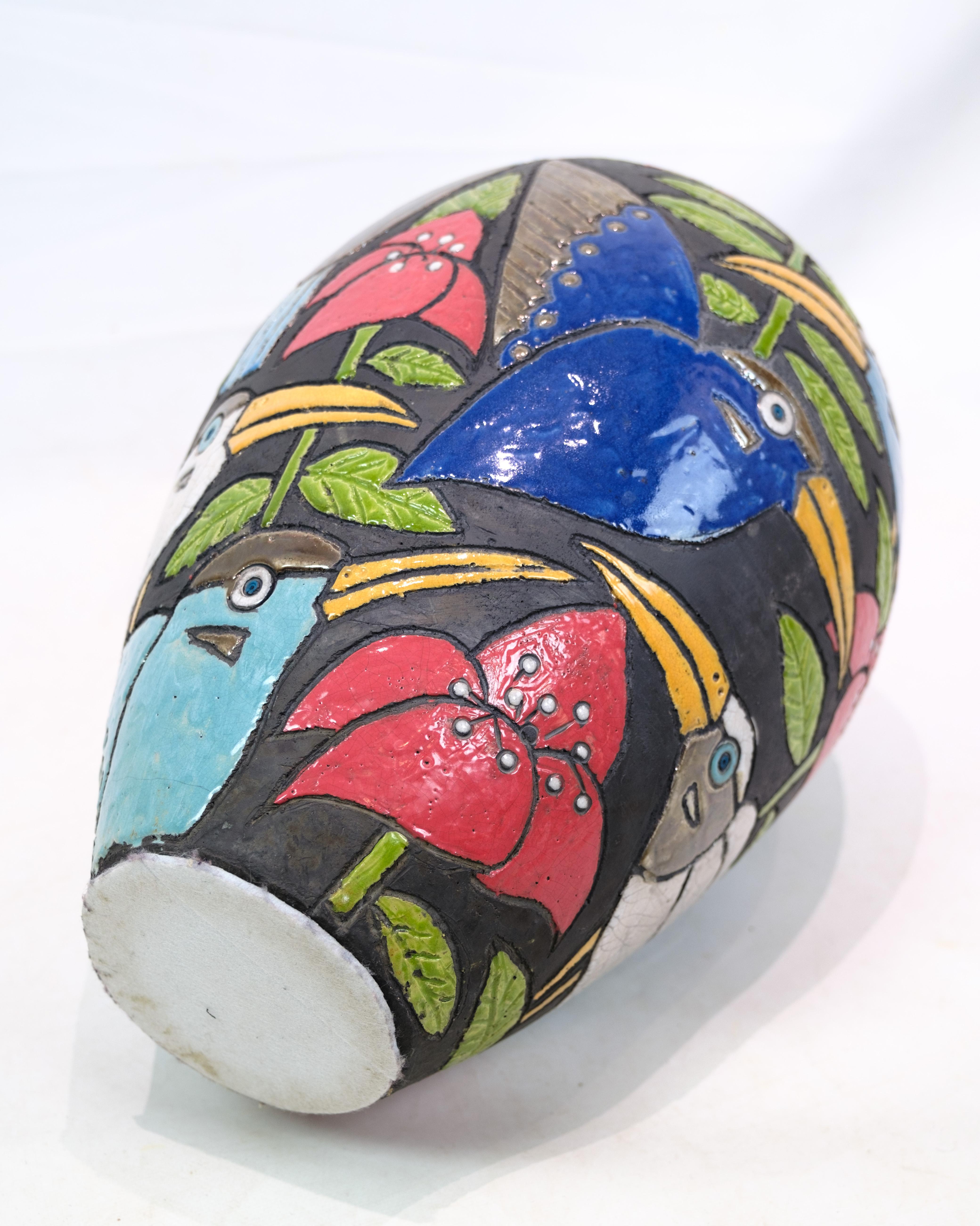 Große Bodenvase aus Keramik mit Motiven von Vögeln und Blumen  (21. Jahrhundert und zeitgenössisch) im Angebot