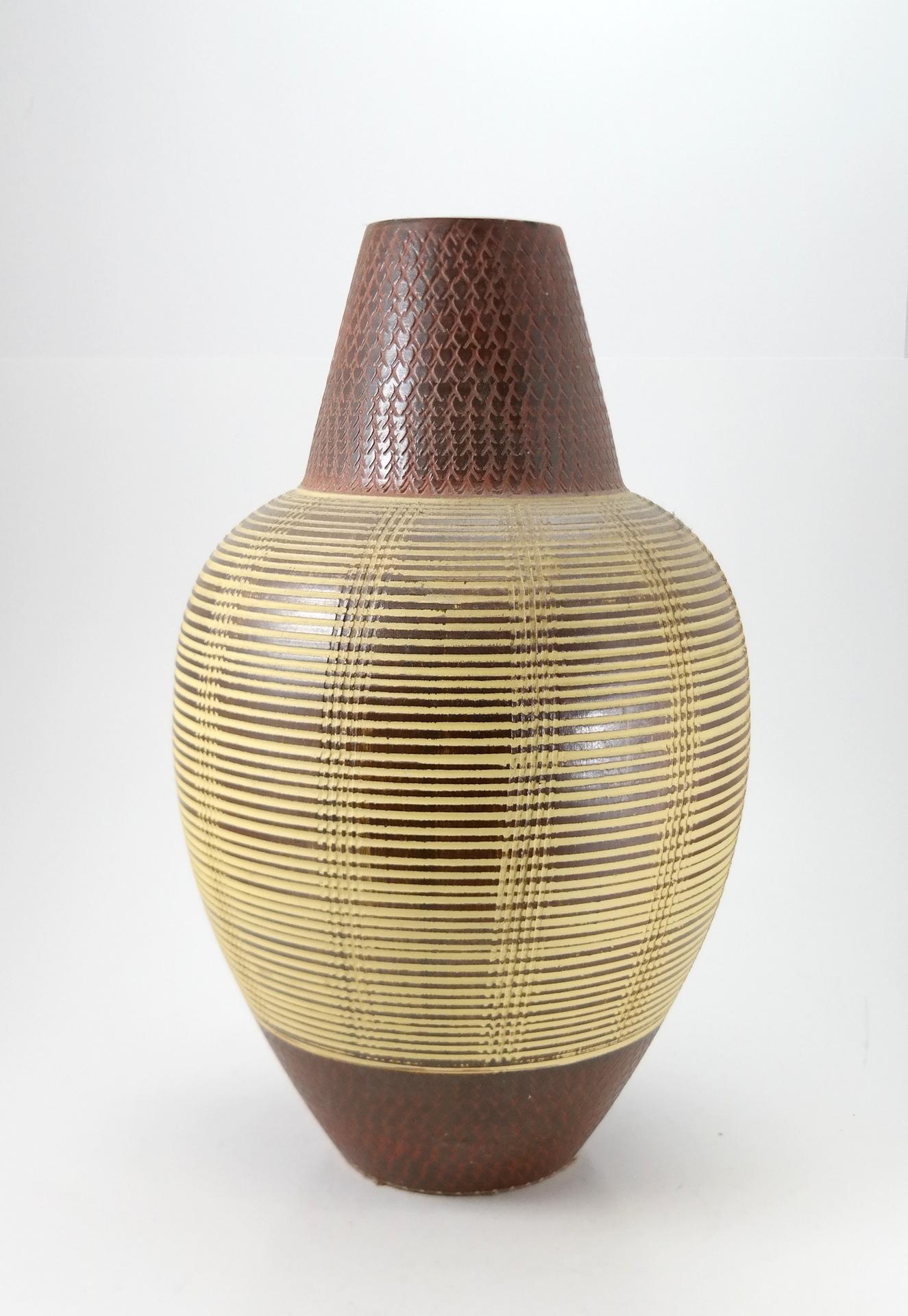 German Large Ceramic Floor Vase with Midcentury Pattern, 1970s For Sale
