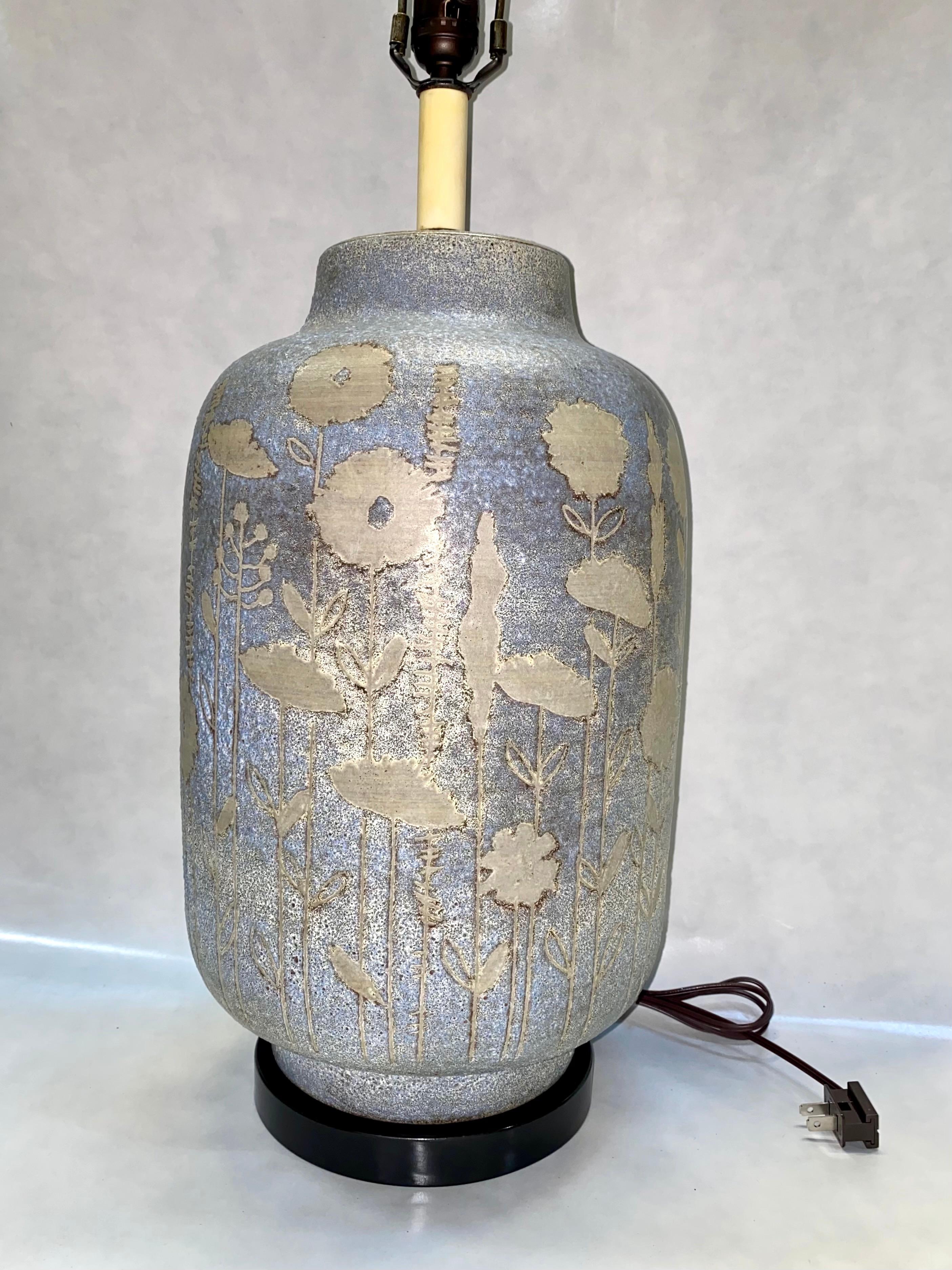 Mid-20th Century Large Ceramic Floral Table Lamp