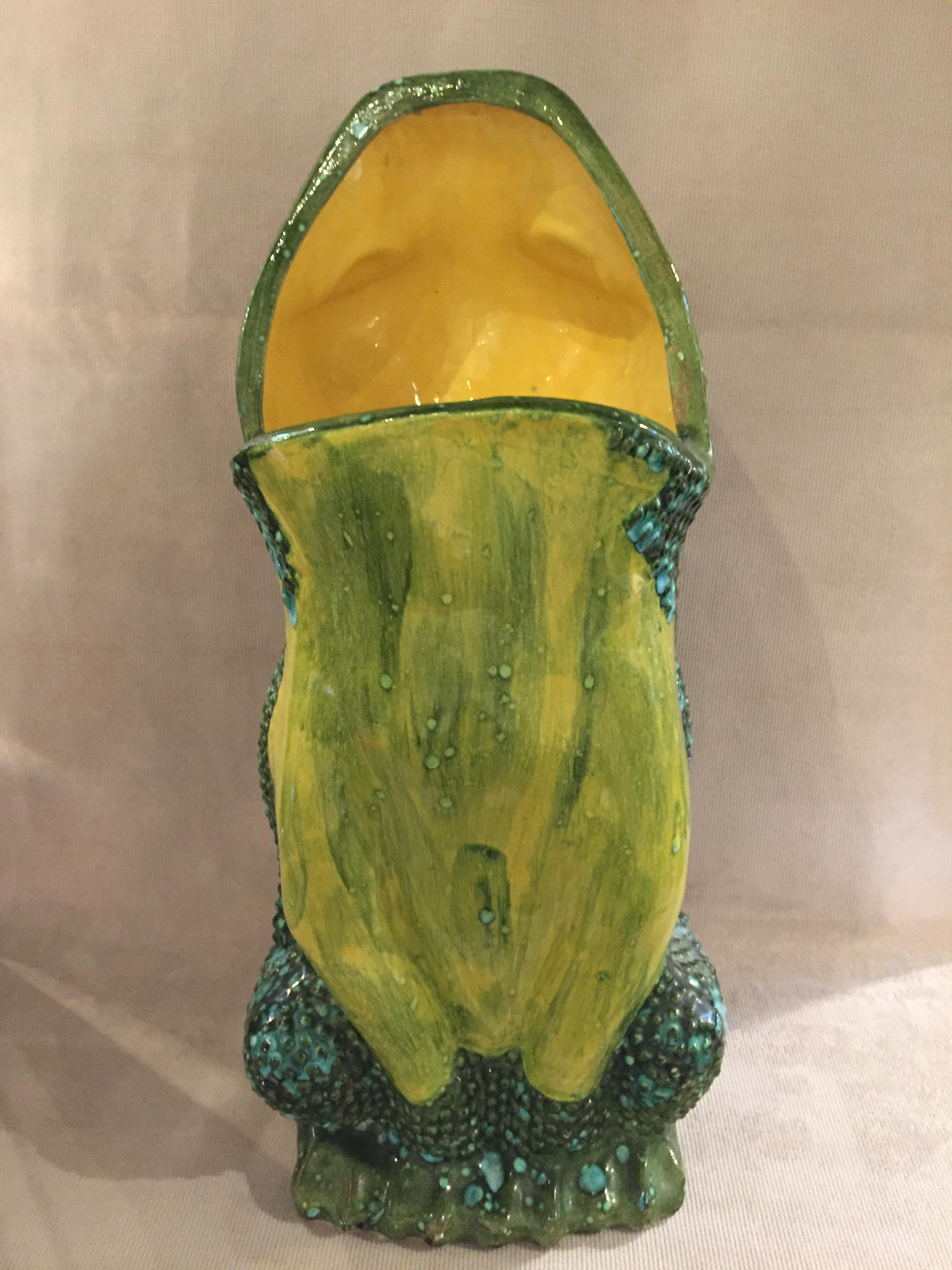 Mid-Century Modern Large Ceramic Frog Umbrella Stand Hand Glazed