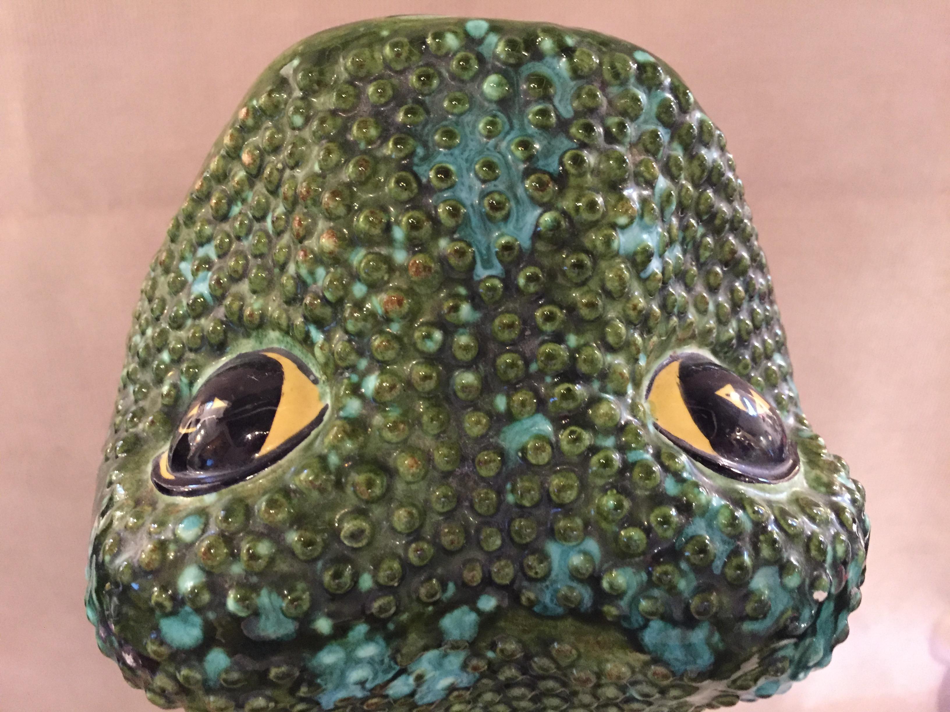 20th Century Large Ceramic Frog Umbrella Stand Hand Glazed