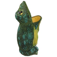 Retro Large Ceramic Frog Umbrella Stand Hand Glazed