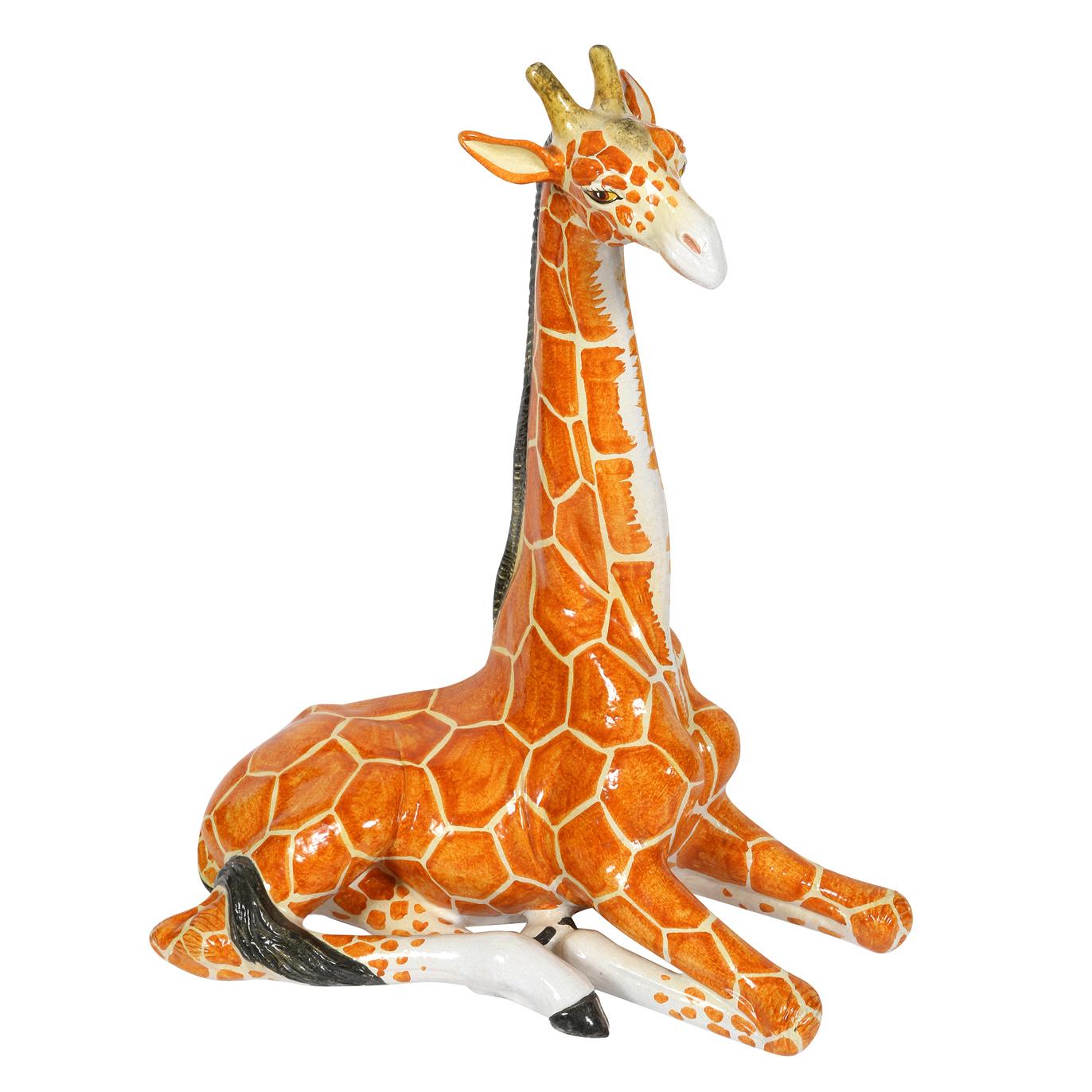 Add a bit of fun and whimsy to a room with this adorable ceramic giraffe. Sitting tall and proud, this creature was made it Italy. With beautiful color and shape, this would be perfect in an entry or at the hearth.
