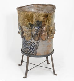 Planter Pot, Ceramic Sculptural Faces