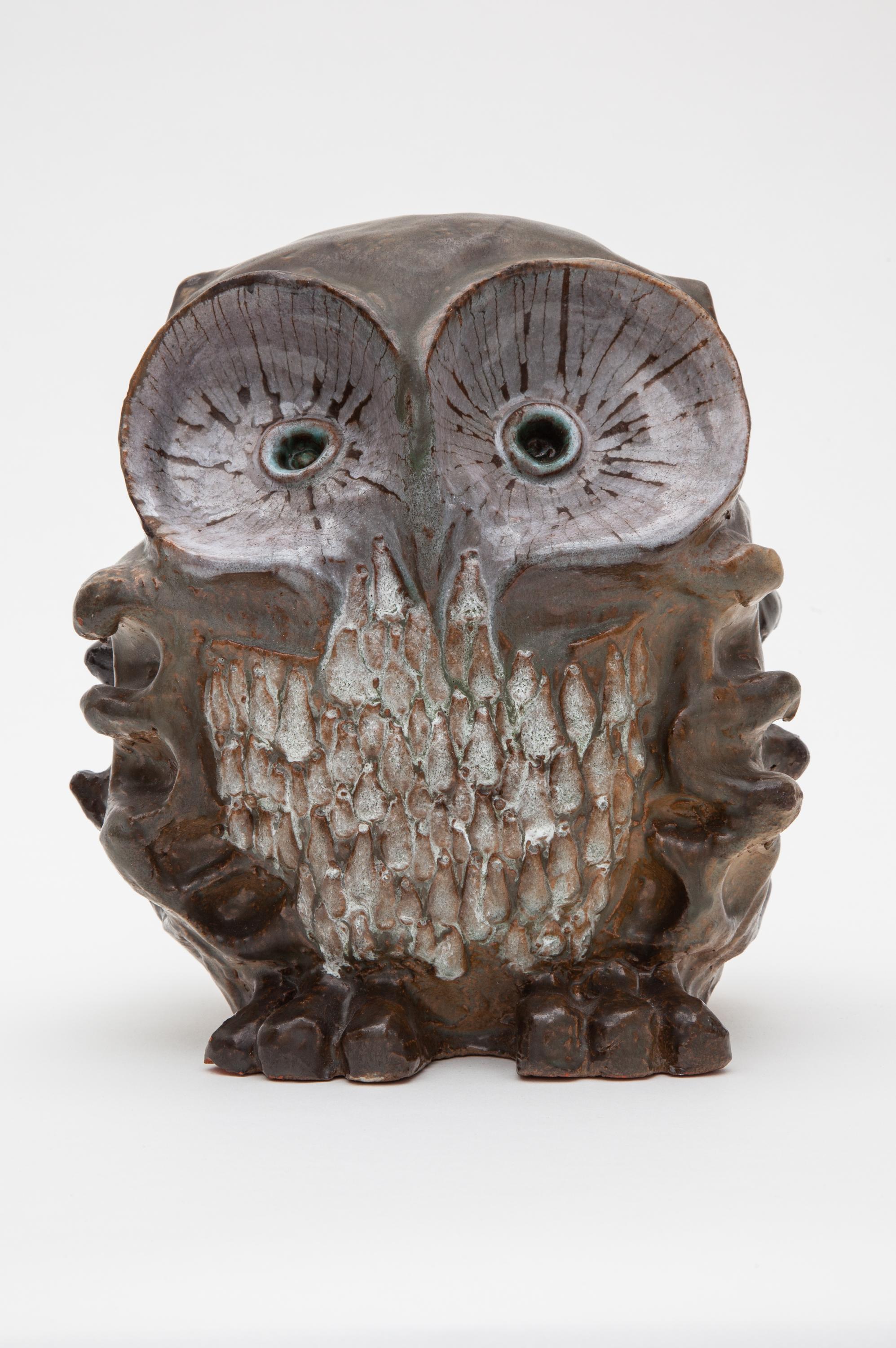 Belgian Large Ceramic Glazed Owl Sculpture by Perignem, 1970s Belgium