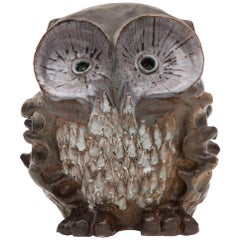 Large Ceramic Glazed Owl Sculpture by Perignem, 1970s Belgium