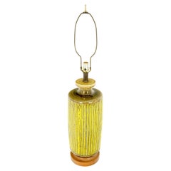 Grande lampe en céramique émaillée jaune et roseau d'olivier à motif de bambou menthe !