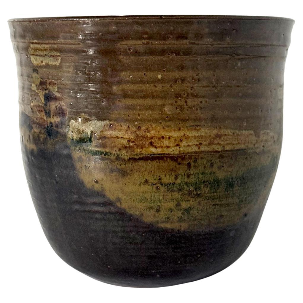 Large Ceramic Glazed Vase in Cachepot Form by Toshiko Takaezu