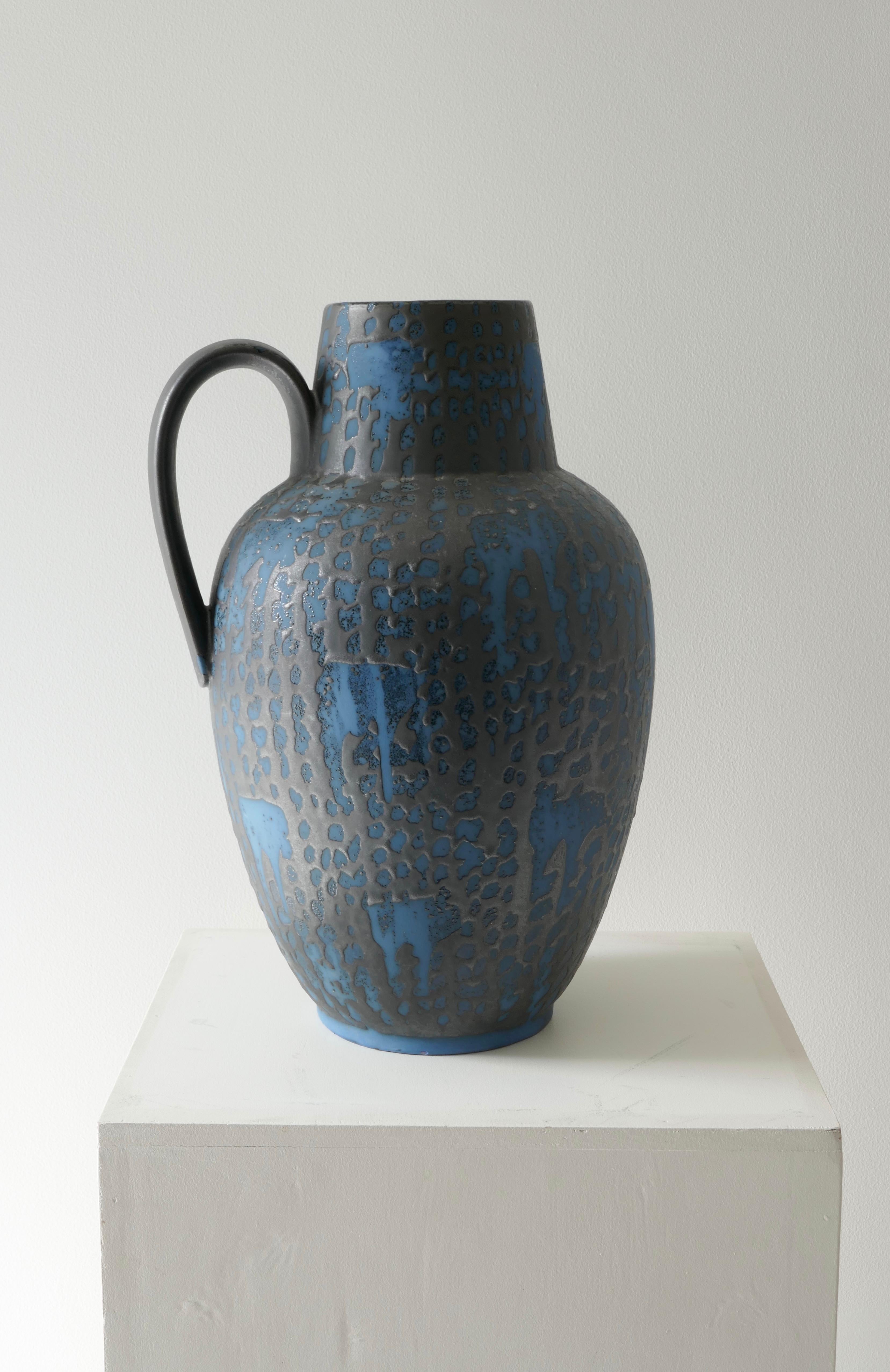 Large Ceramic Graphite and Blue Vase, West Germany 1970's In Good Condition For Sale In London, GB