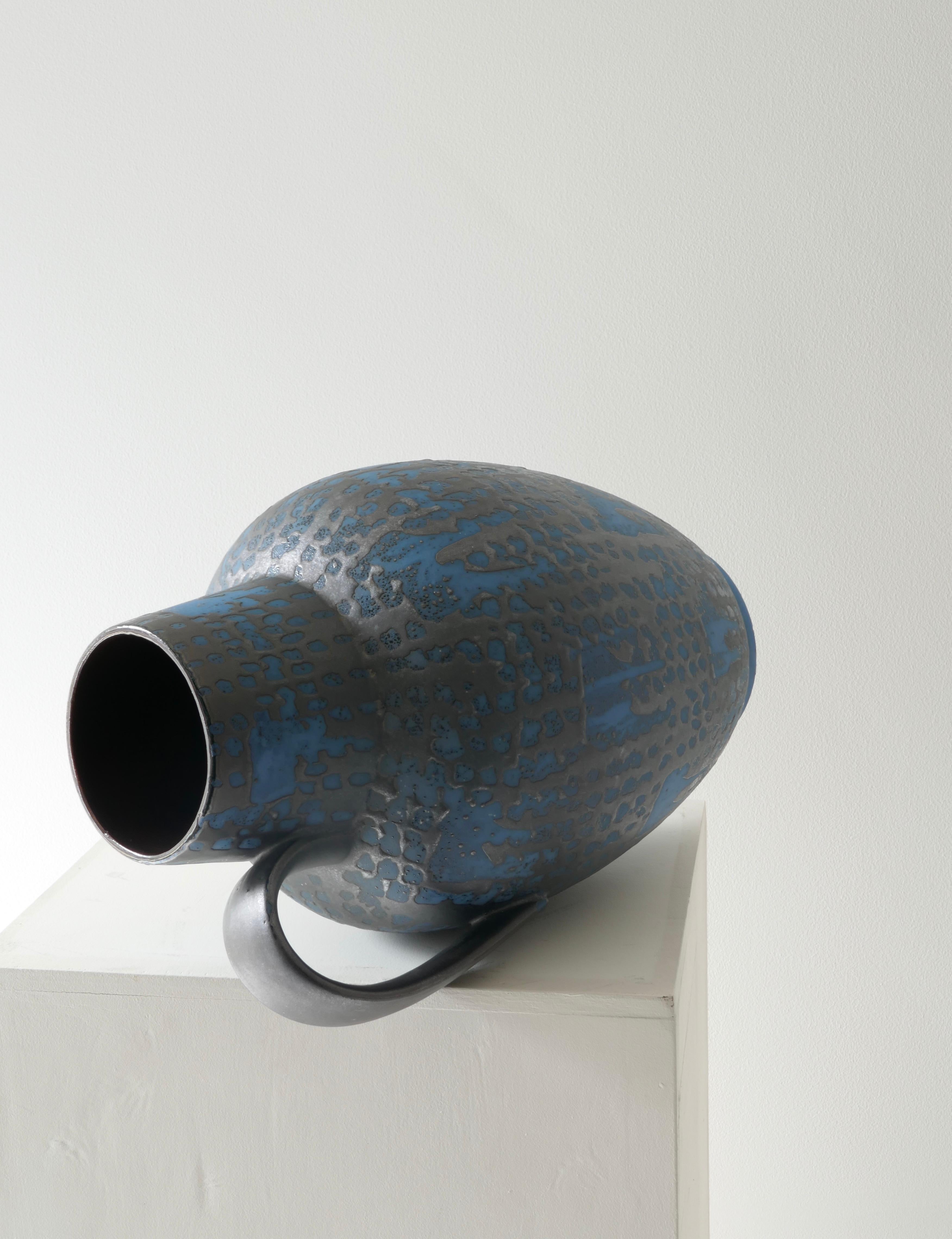 Late 20th Century Large Ceramic Graphite and Blue Vase, West Germany 1970's For Sale