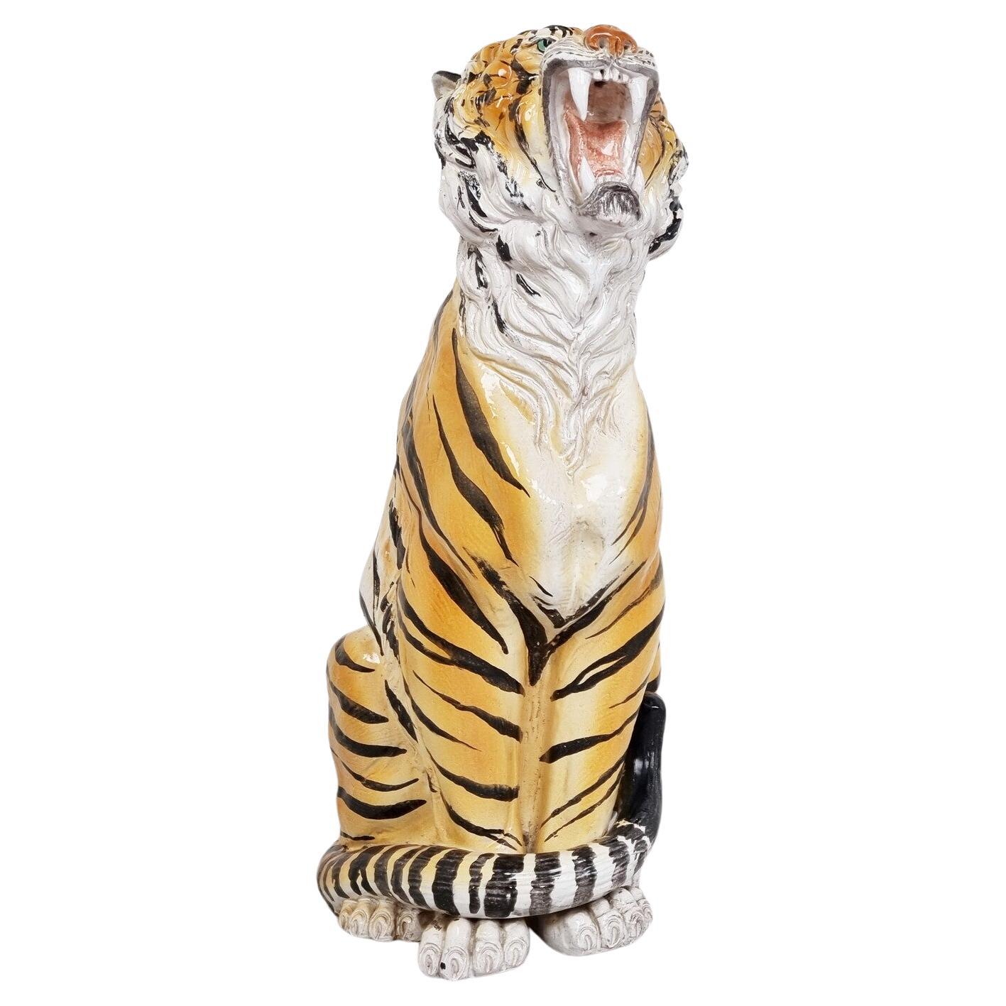 Large Ceramic Hand Painted Tiger, 1970's Italy