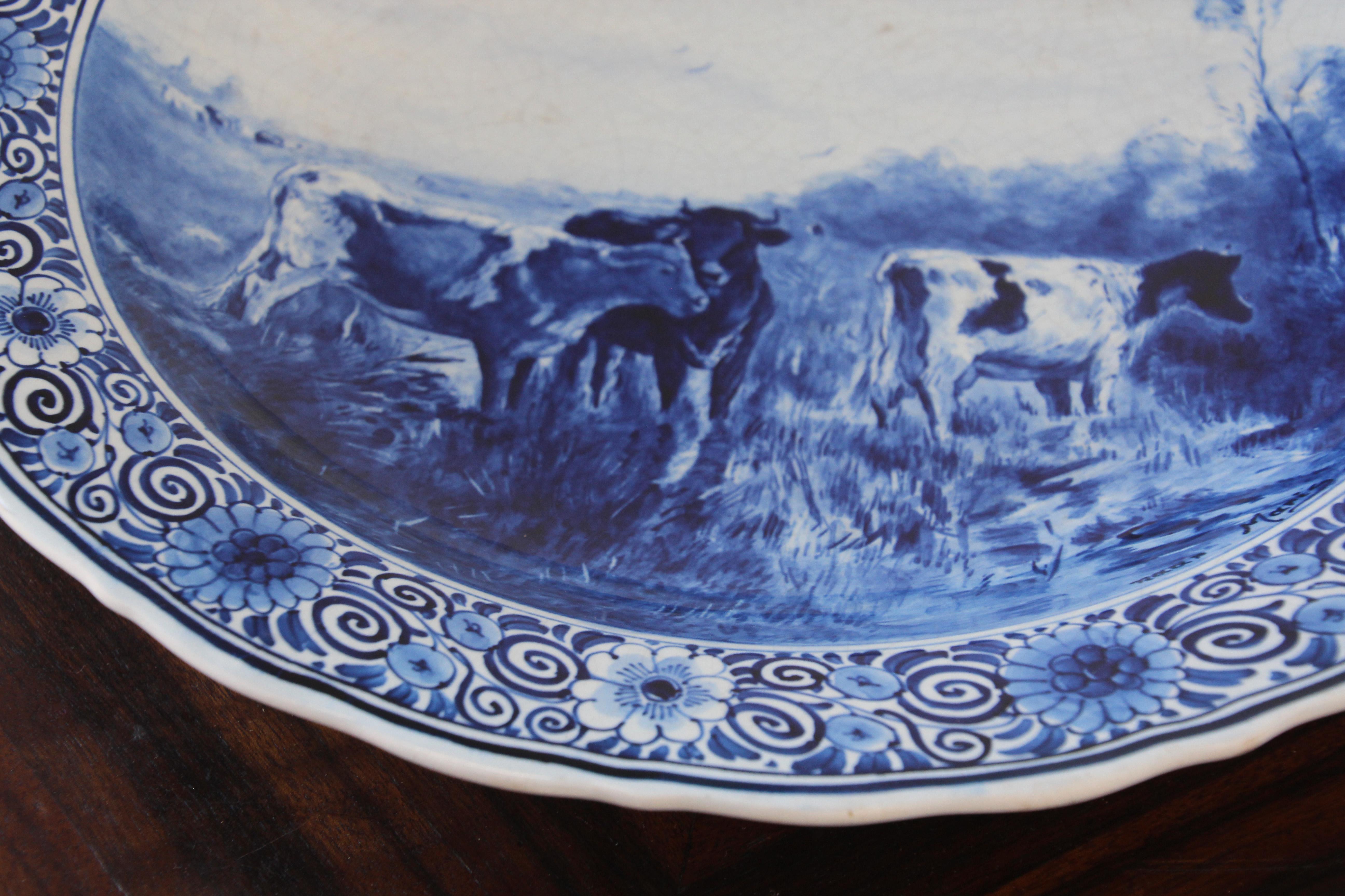 Large Ceramic Hanging Plate Blue and White Dutch Delft Charger 4