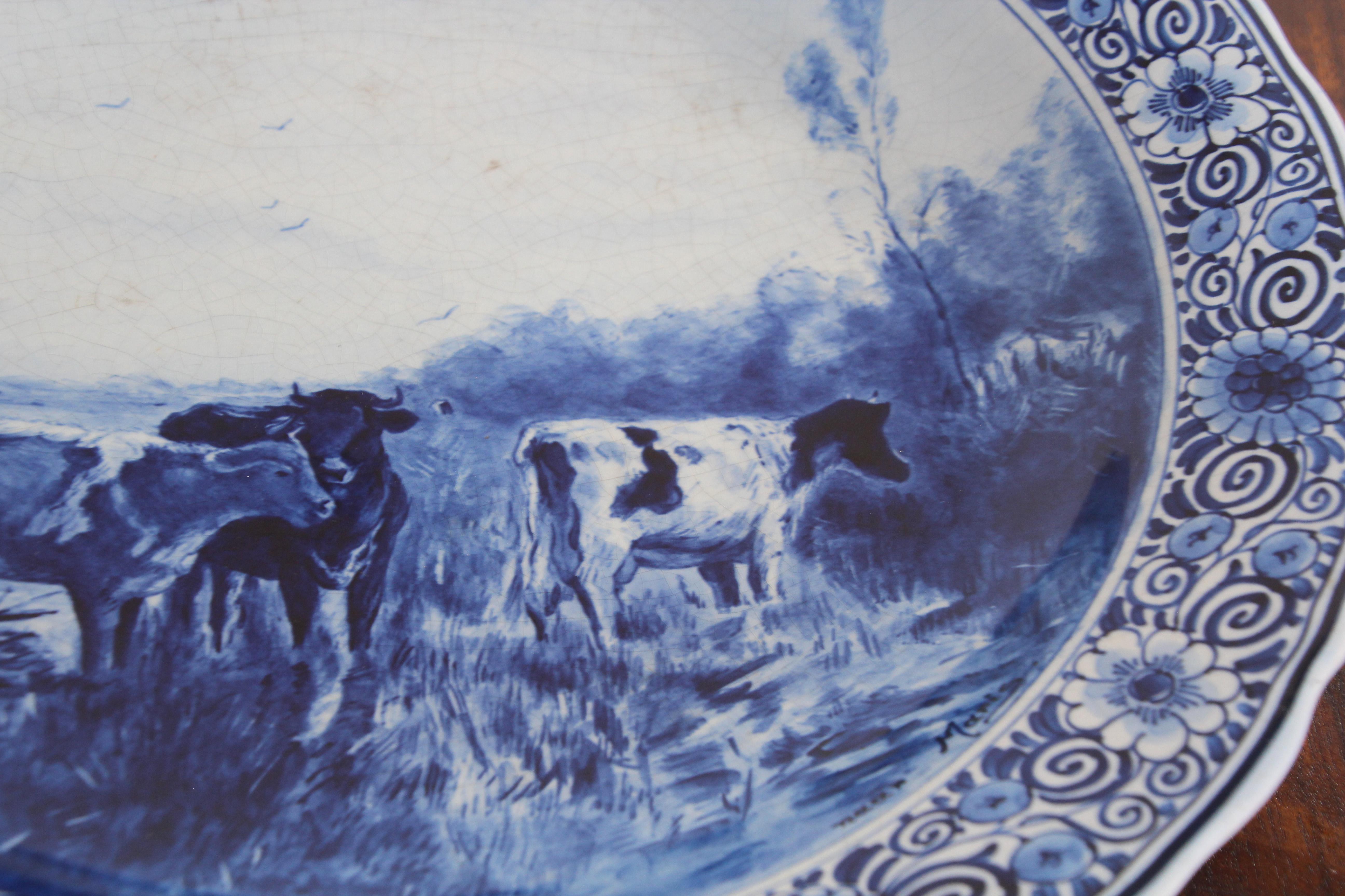 20th Century Large Ceramic Hanging Plate Blue and White Dutch Delft Charger