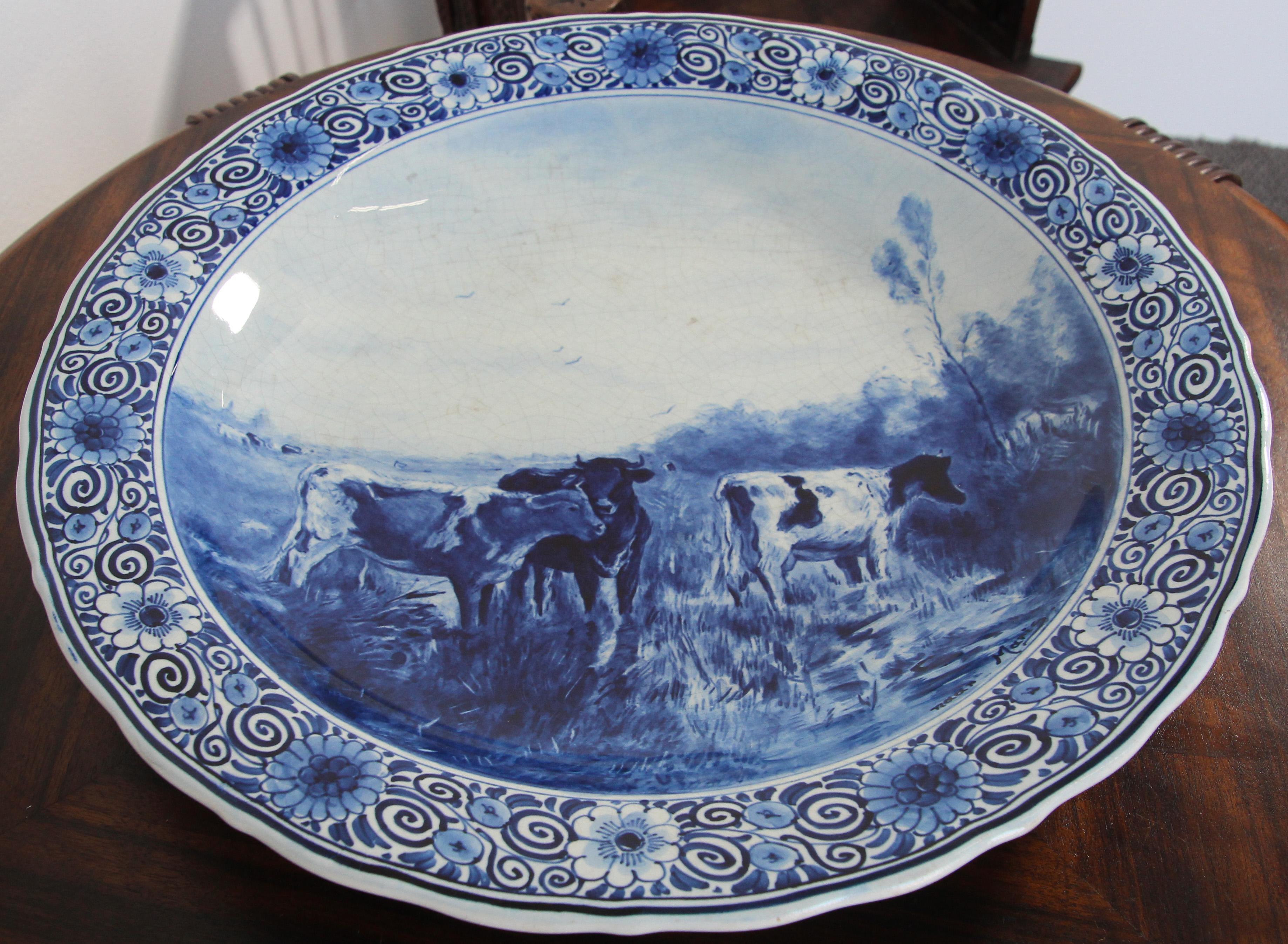 Large Ceramic Hanging Plate Blue and White Dutch Delft Charger 2
