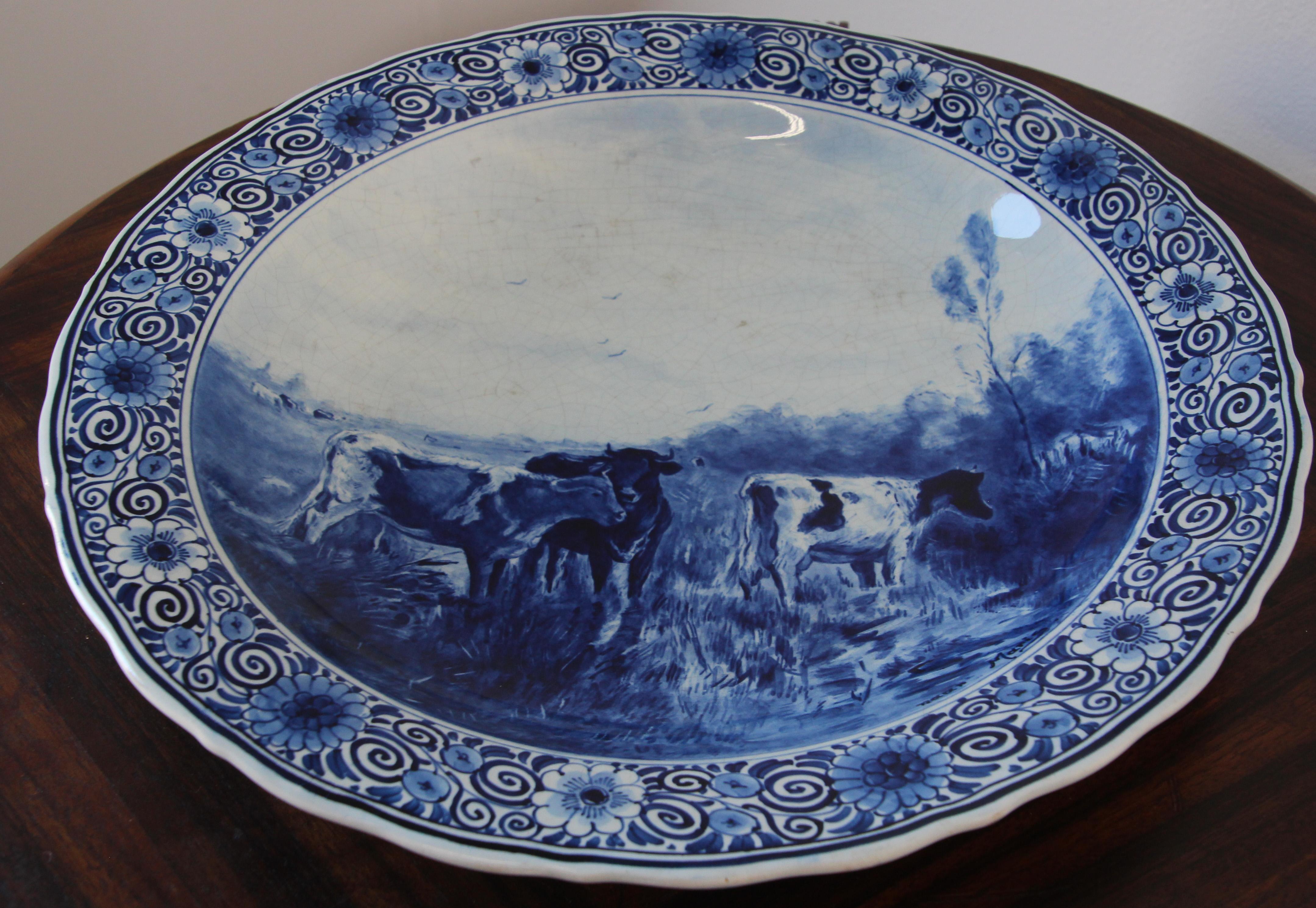 Large Ceramic Hanging Plate Blue and White Dutch Delft Charger 3