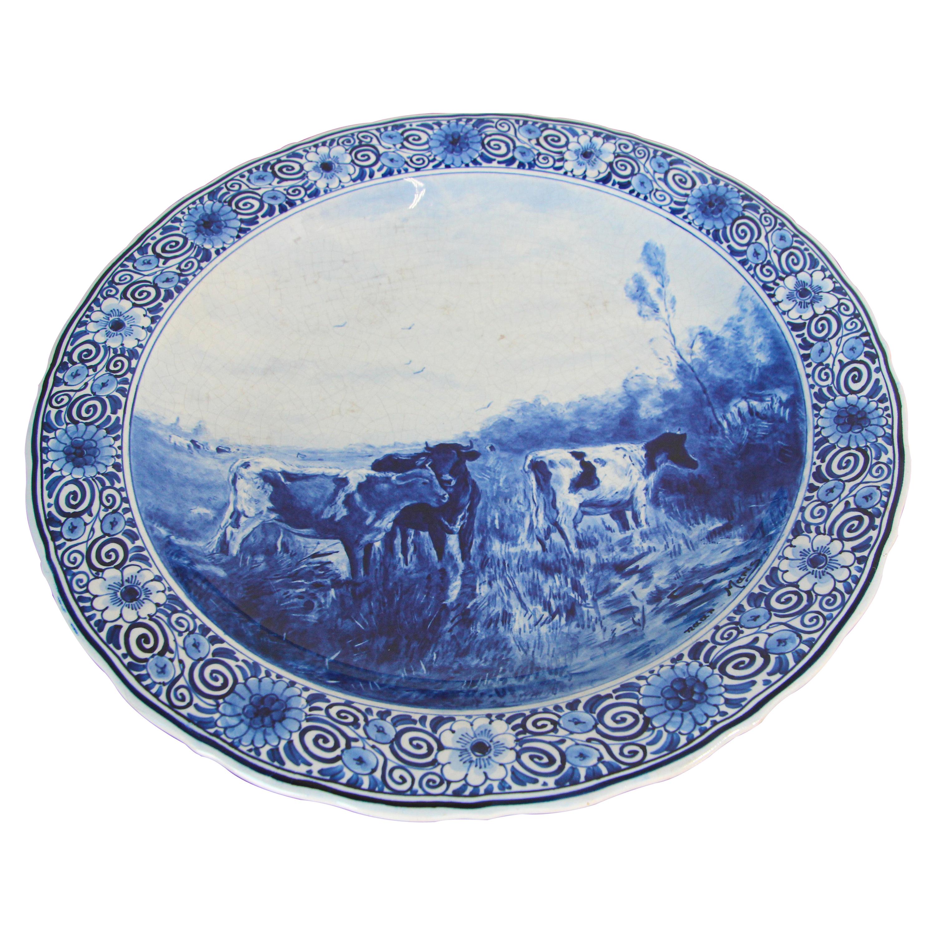 Large Ceramic Hanging Plate Blue and White Dutch Delft Charger