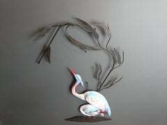 Large Ceramic Héron or crane bird wall sculpture, 1970s
