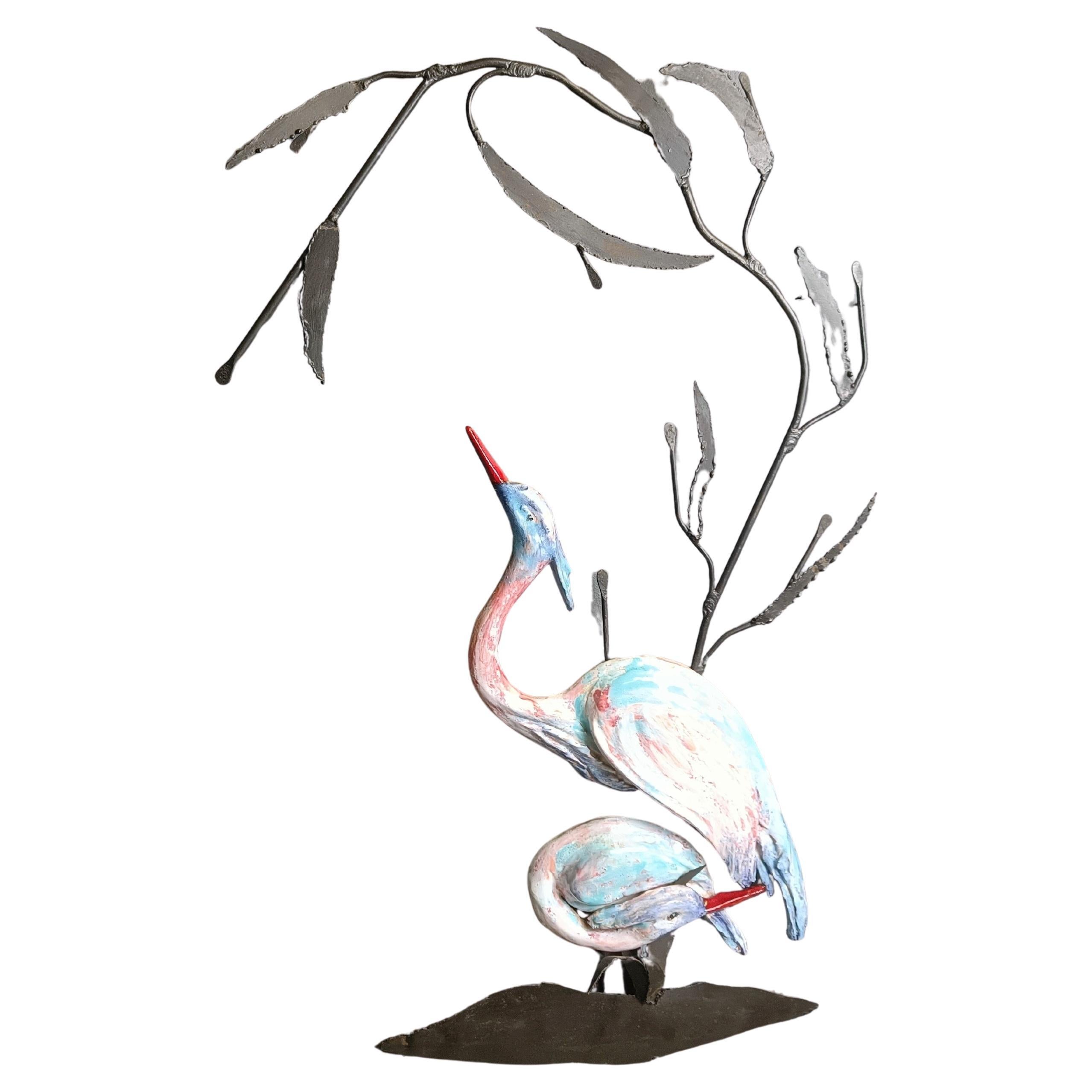 Large Ceramic Héron or crane bird wall sculpture, 1970s