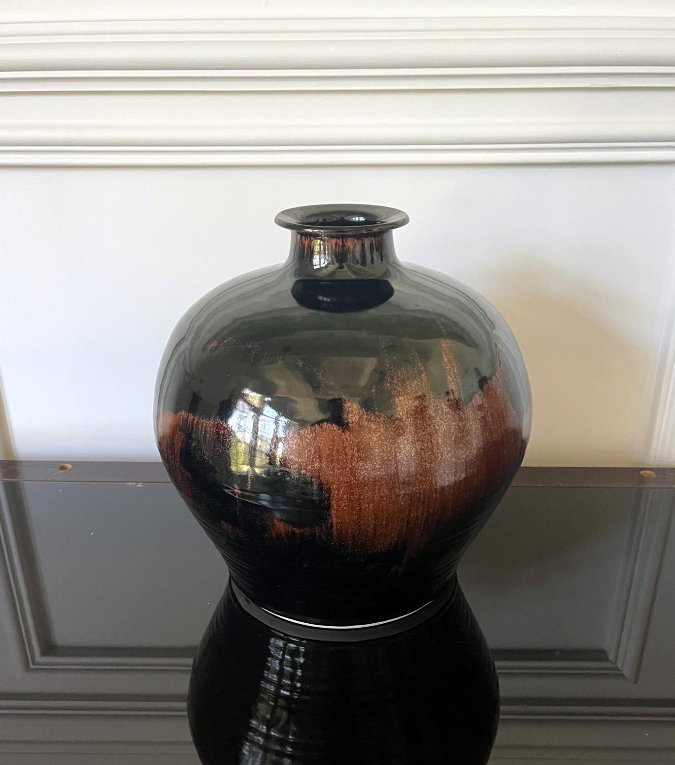 Modern Large Ceramic Jar with Tenmoku Glaze by Brother Thomas Bezanson