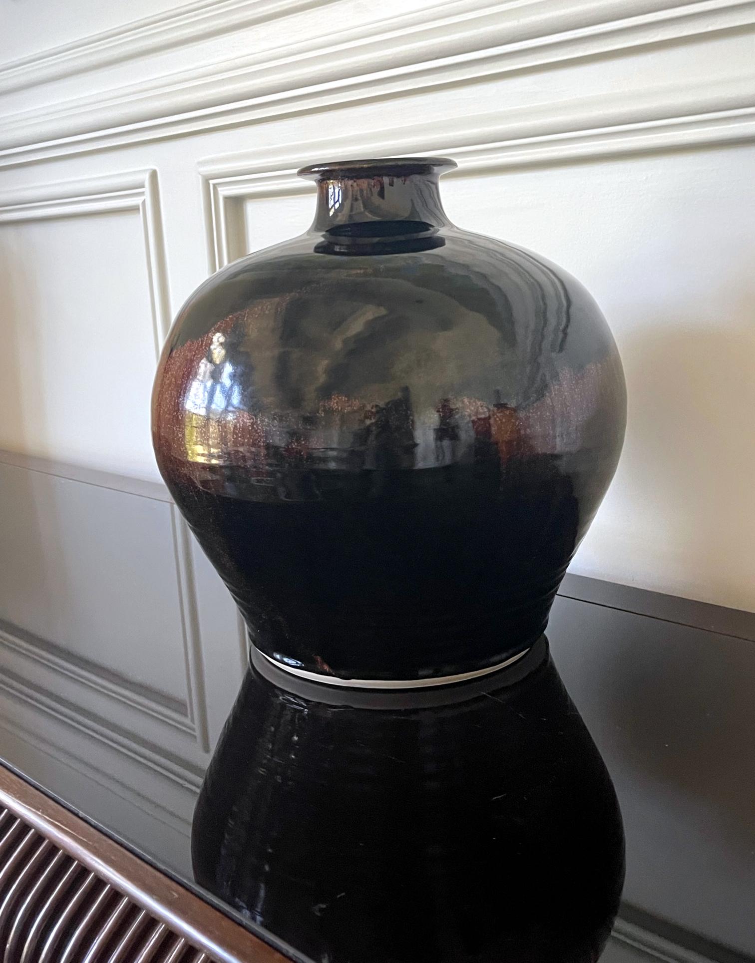 American Large Ceramic Jar with Tenmoku Glaze by Brother Thomas Bezanson