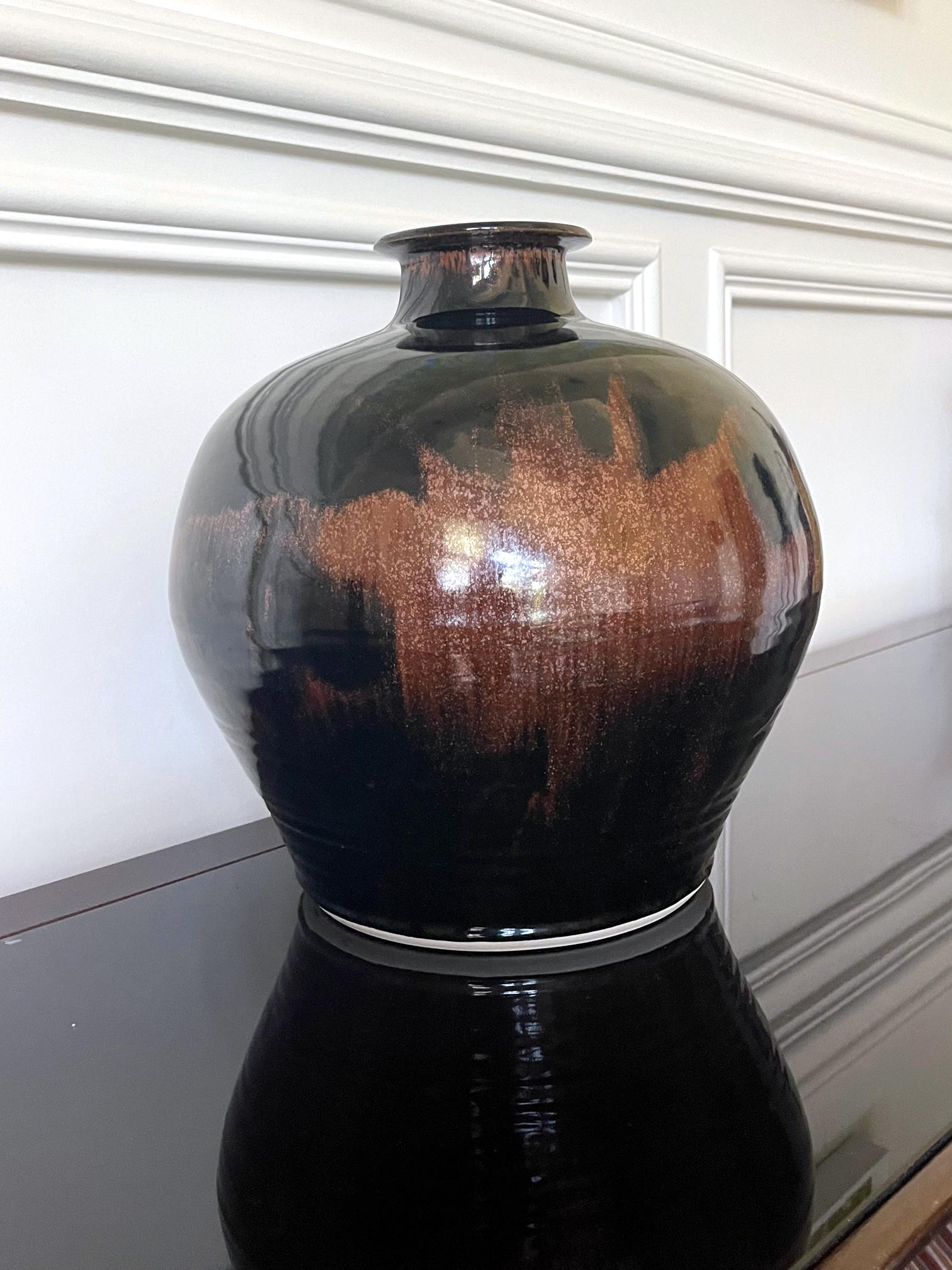 Large Ceramic Jar with Tenmoku Glaze by Brother Thomas Bezanson In Good Condition In Atlanta, GA