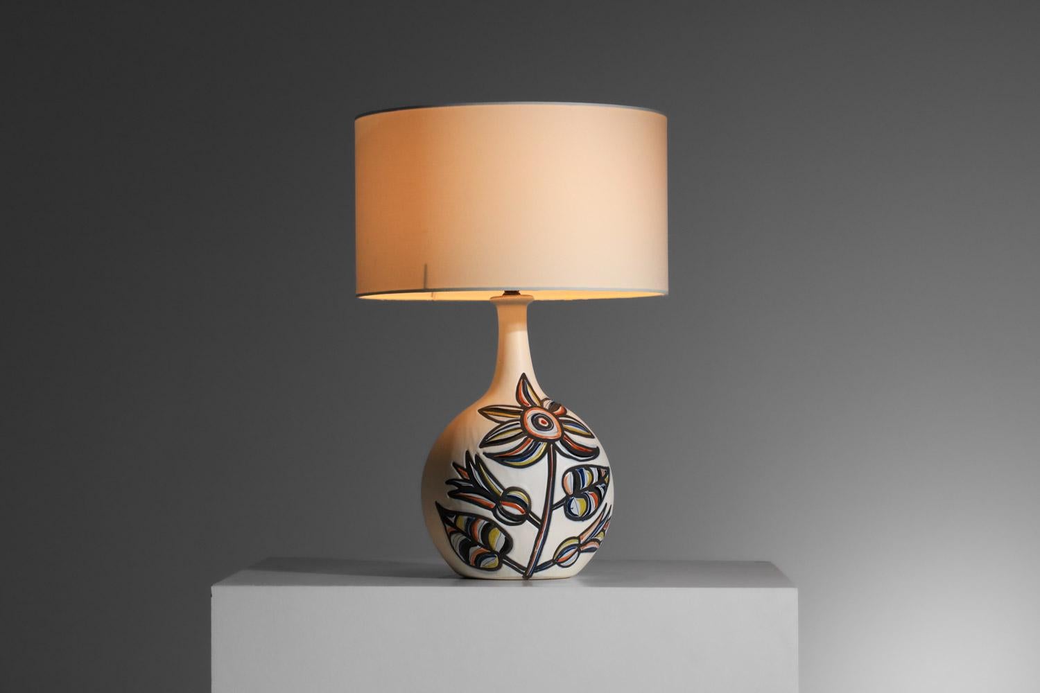 Large ceramic lamp by Roger Capron with flower design Vallauris 1960s For Sale 2