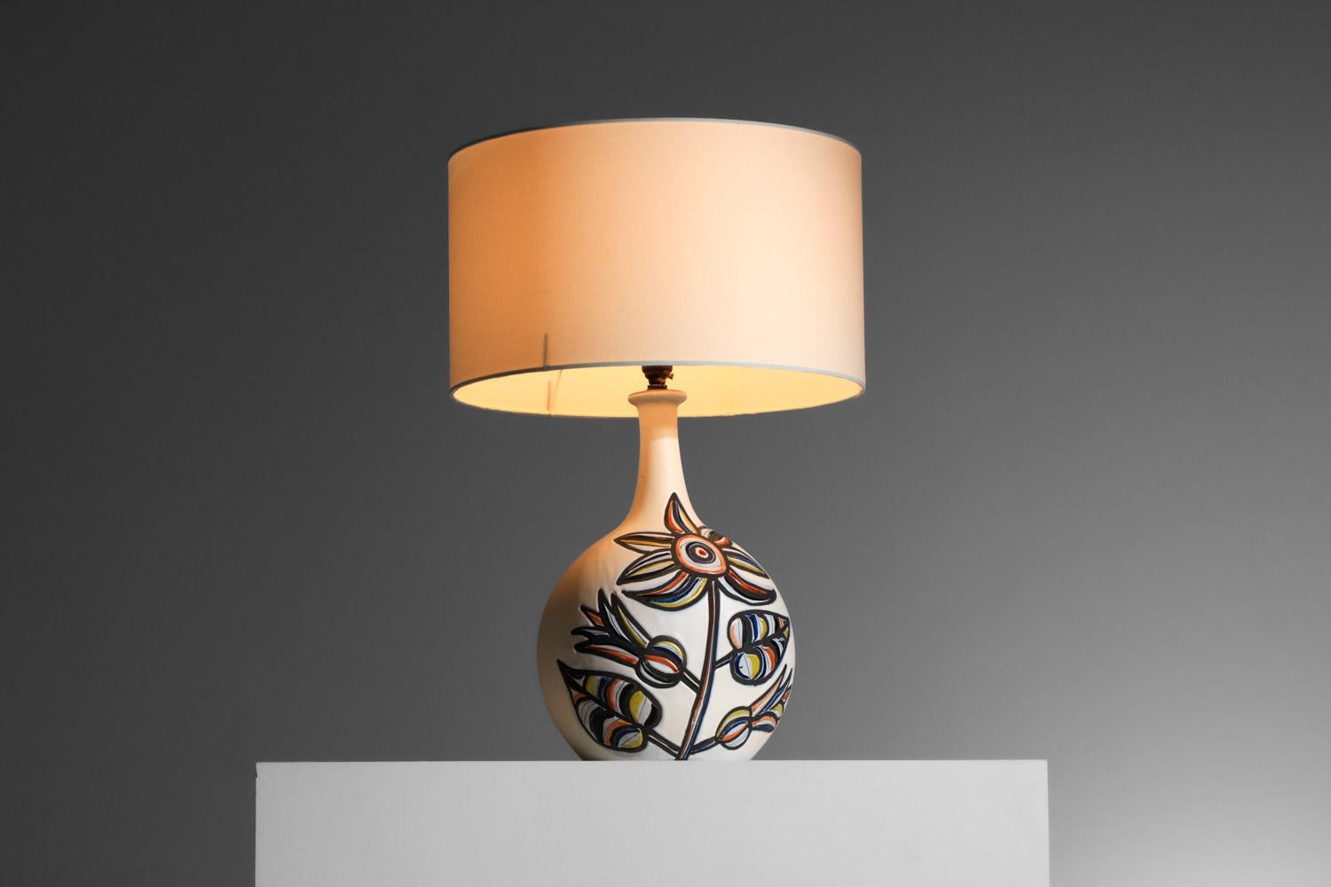 Large ceramic lamp by Roger Capron with flower design Vallauris 1960s For Sale 3