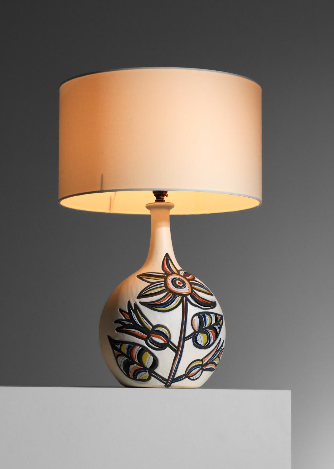 Large ceramic lamp by Roger Capron with flower design Vallauris 1960s For Sale 4
