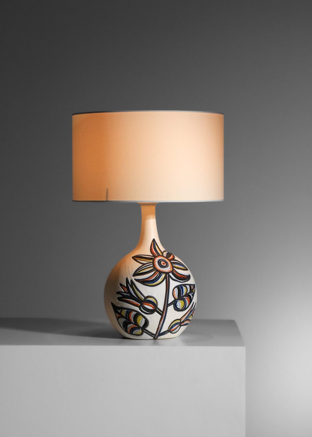 Large ceramic lamp by Roger Capron with flower design Vallauris 1960s For Sale 5