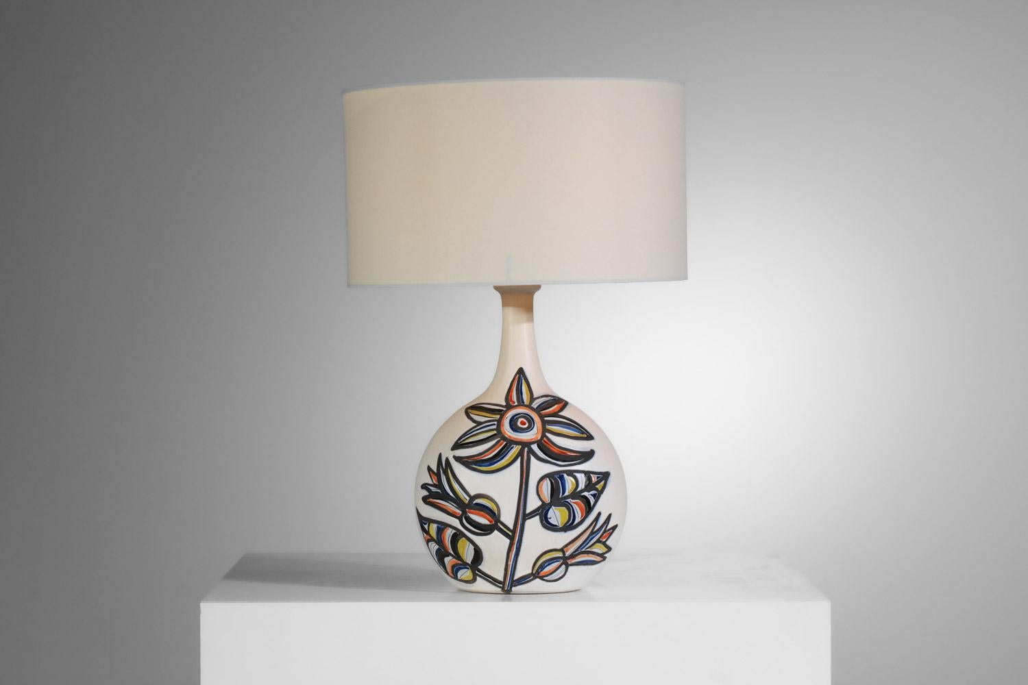 Large ceramic lamp by Roger Capron with flower design Vallauris 1960s For Sale 6
