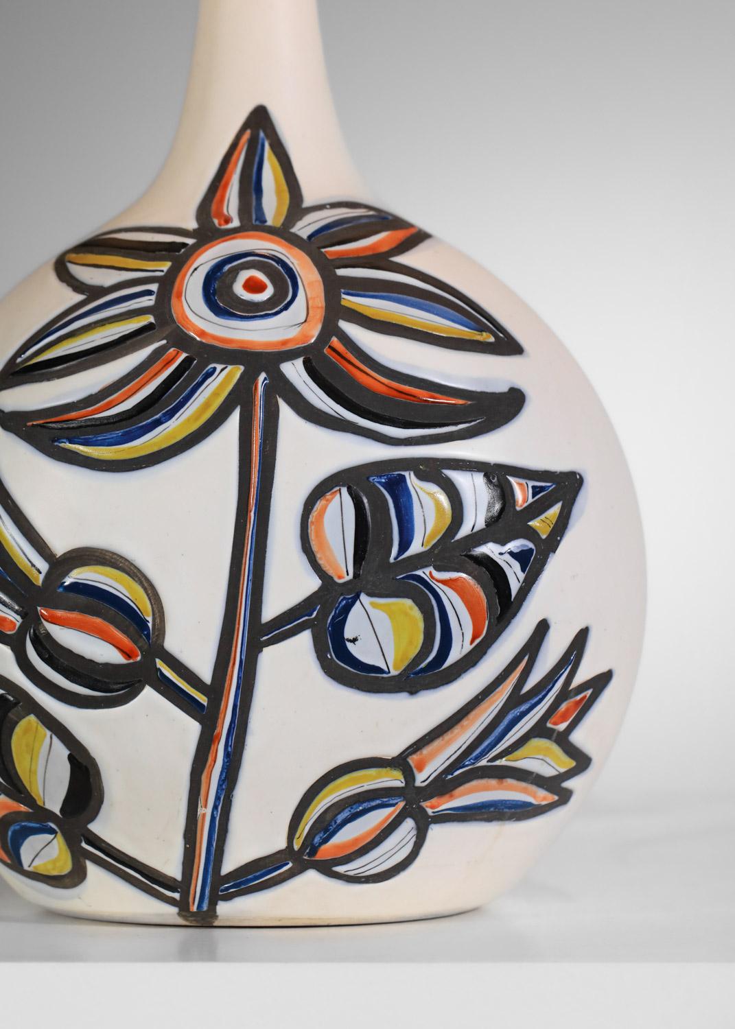 Large ceramic lamp by Roger Capron with flower design Vallauris 1960s For Sale 7