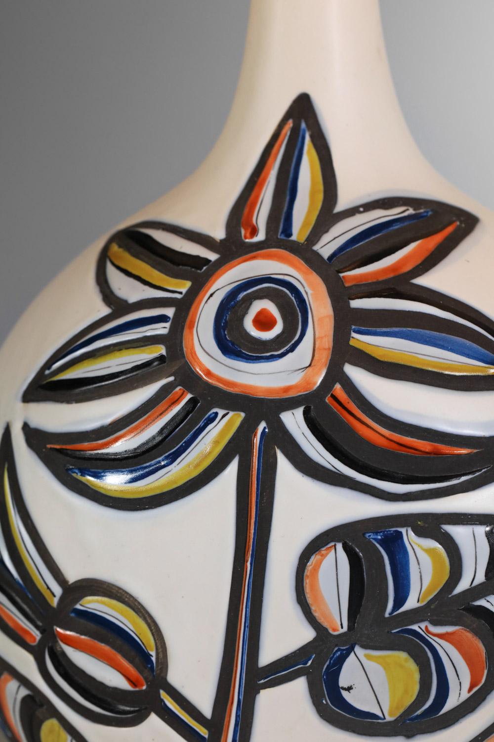 Large ceramic lamp by Roger Capron with flower design Vallauris 1960s For Sale 8