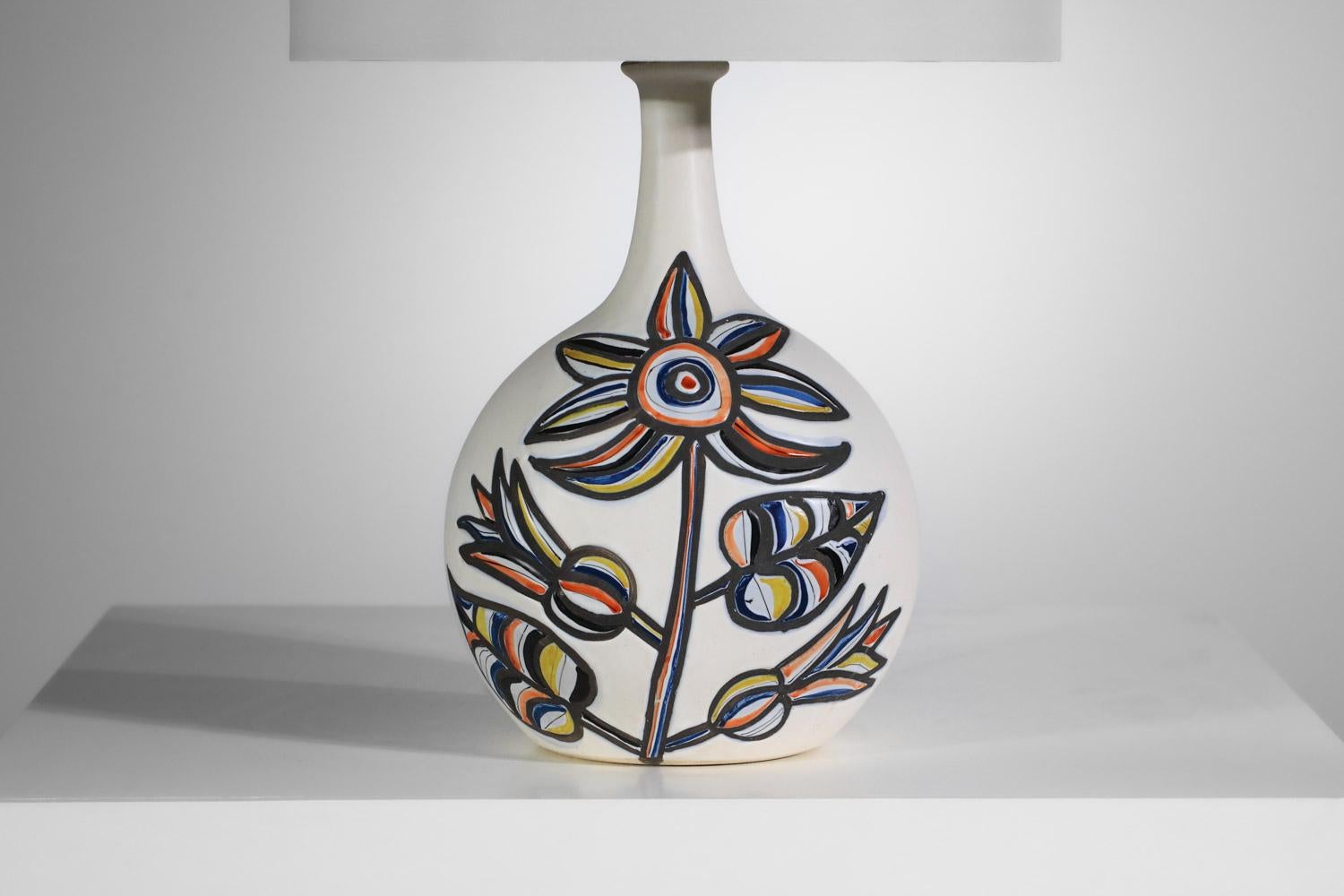 Large ceramic lamp by Roger Capron with flower design Vallauris 1960s For Sale 9