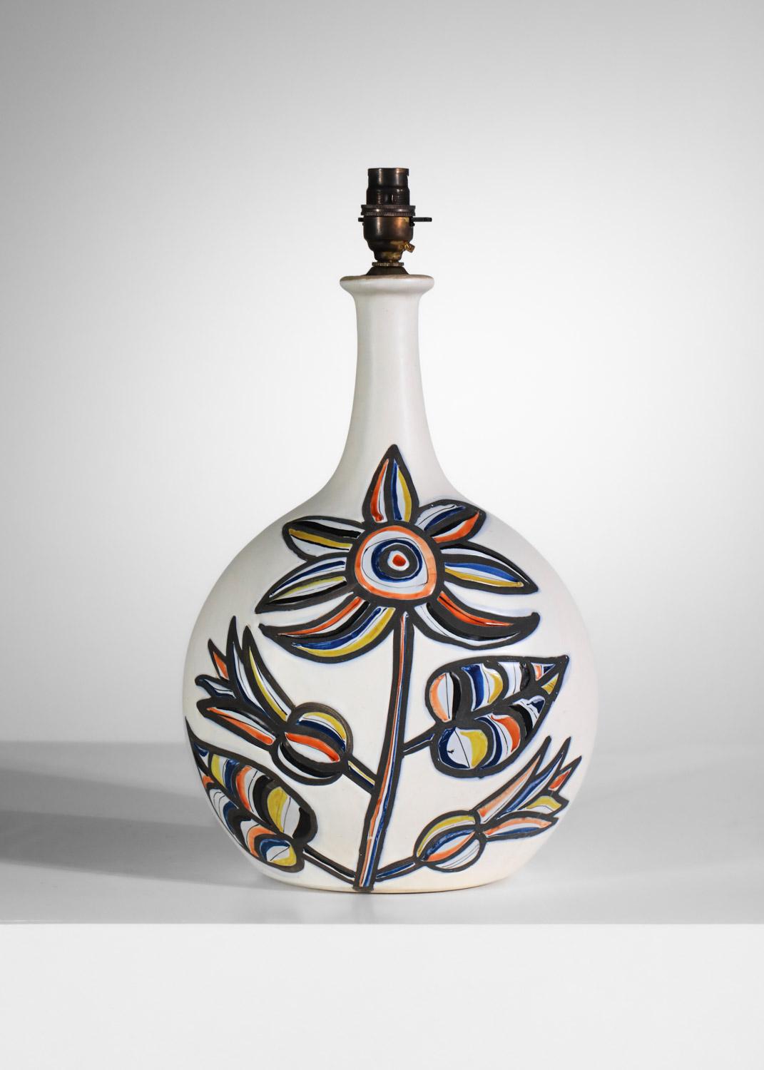 Large ceramic lamp by Roger Capron with flower design Vallauris 1960s For Sale 10