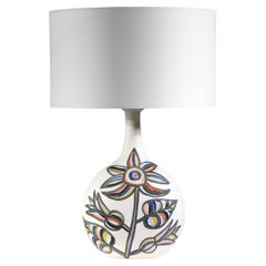 Large ceramic lamp by Roger Capron with flower design Vallauris 1960s