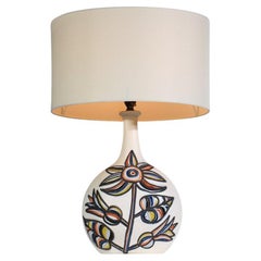 Grande lampada in ceramica di Roger Capron con disegno floreale Vallauris 1960s
