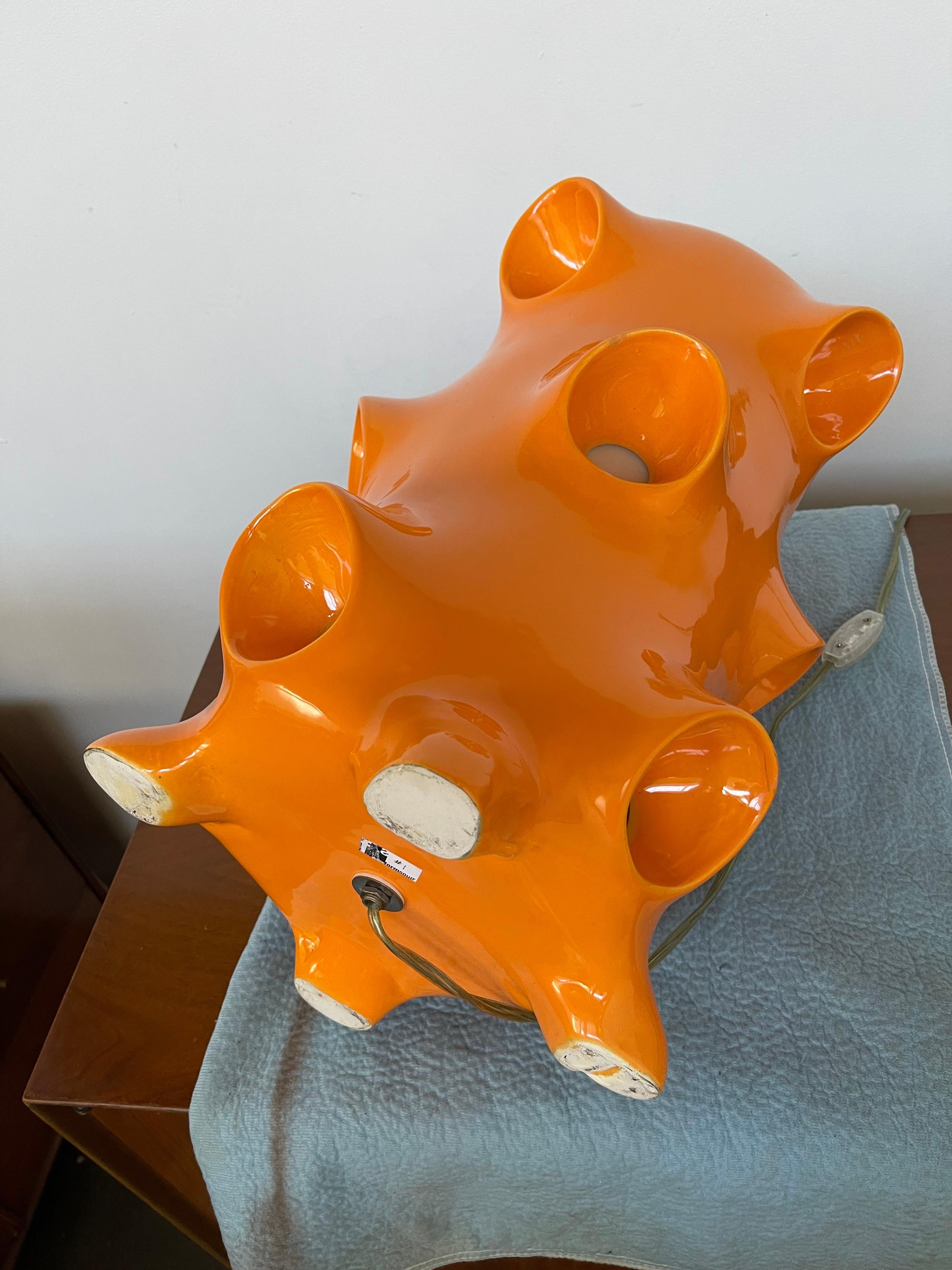 Large Organic Orange Ceramic Table Lamp  3
