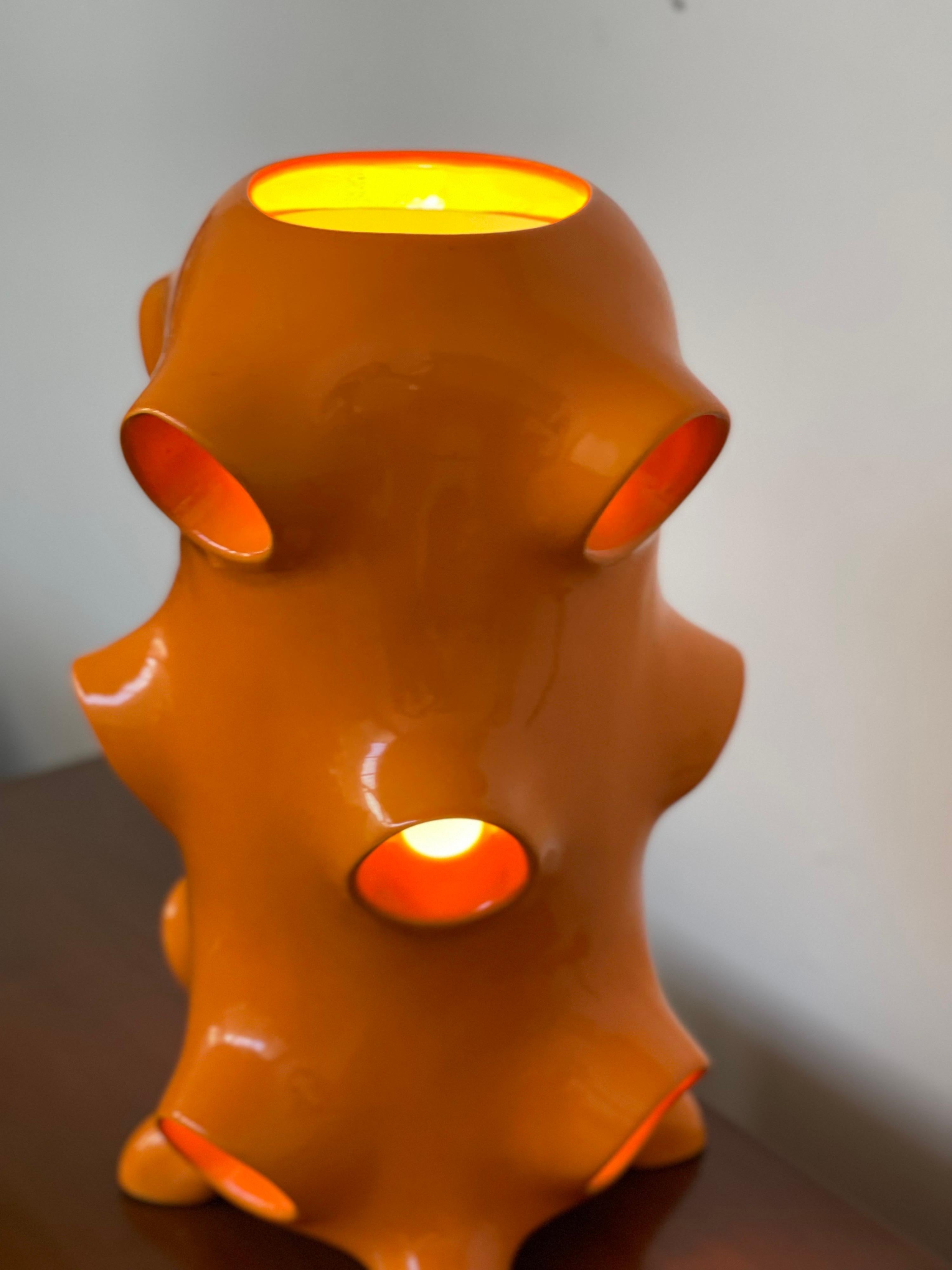 American Large Organic Orange Ceramic Table Lamp 