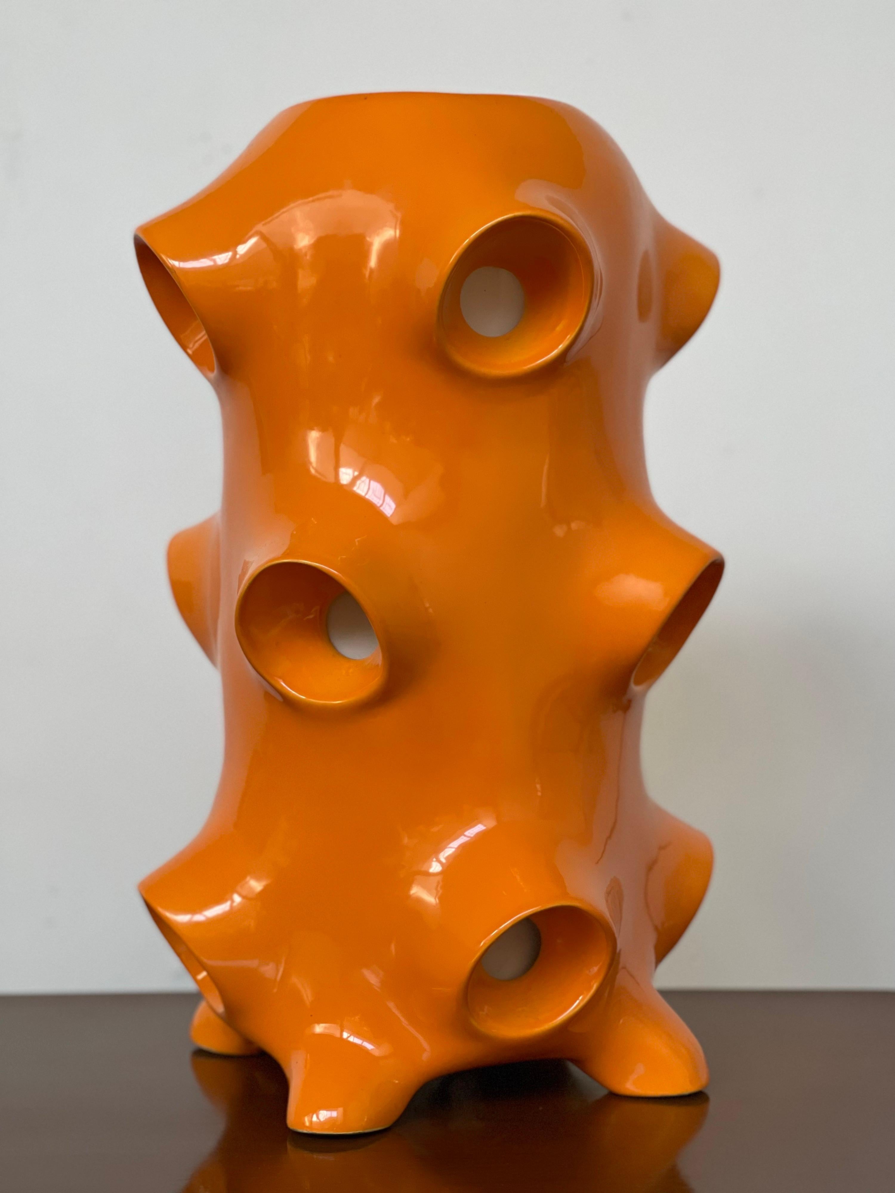 Contemporary Large Organic Orange Ceramic Table Lamp 