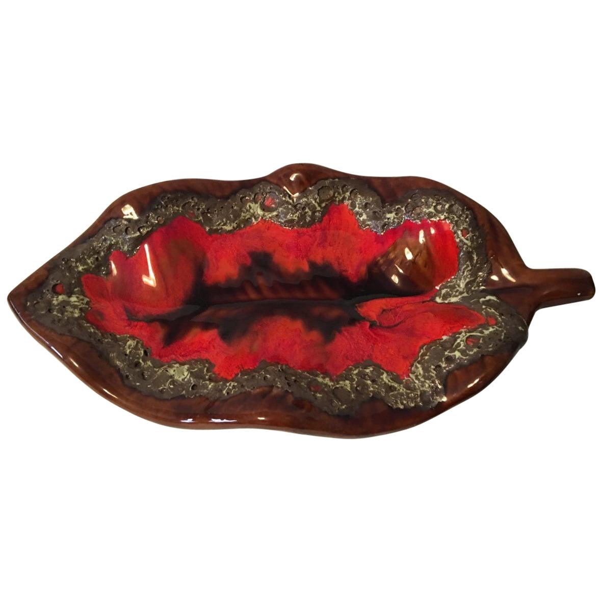 Large Ceramic Lava Leaf Fruit Bowl For Sale