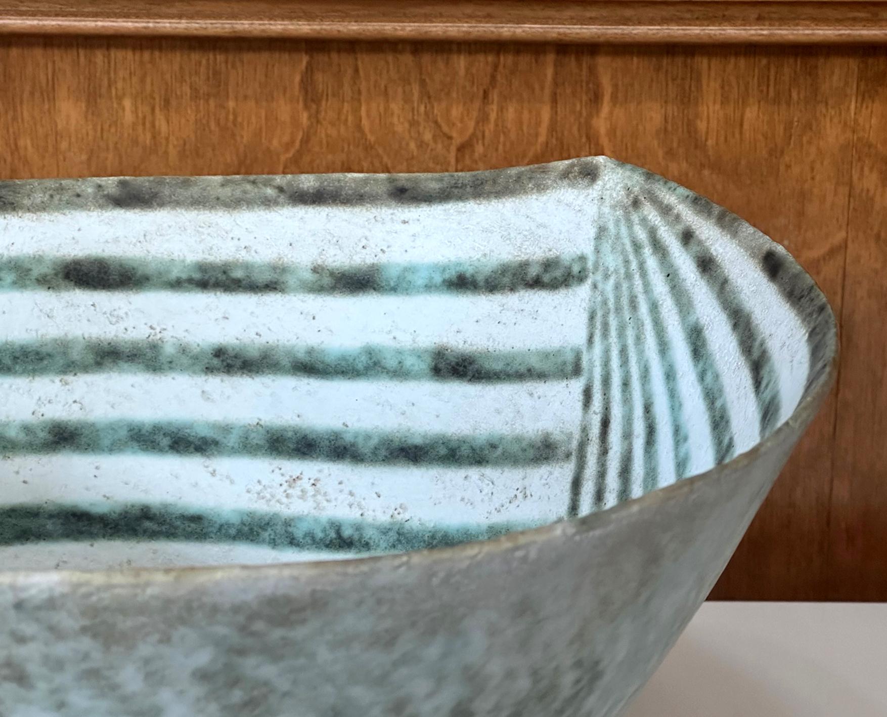 Large Ceramic Leaf Bowl with Banded Glaze by John Ward For Sale 4
