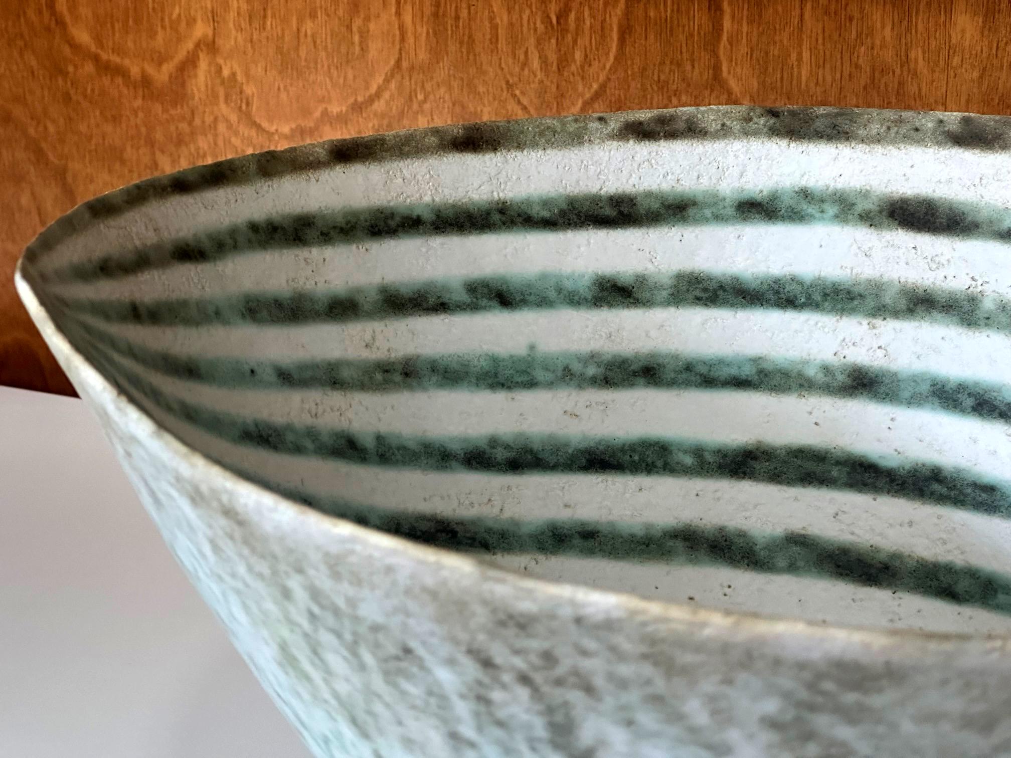Large Ceramic Leaf Bowl with Banded Glaze by John Ward For Sale 5