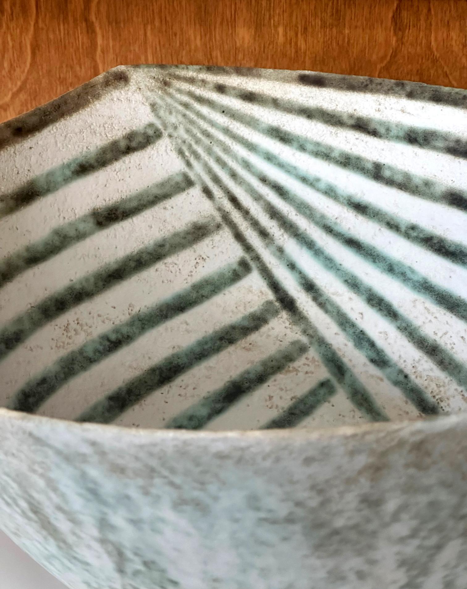 Large Ceramic Leaf Bowl with Banded Glaze by John Ward For Sale 6