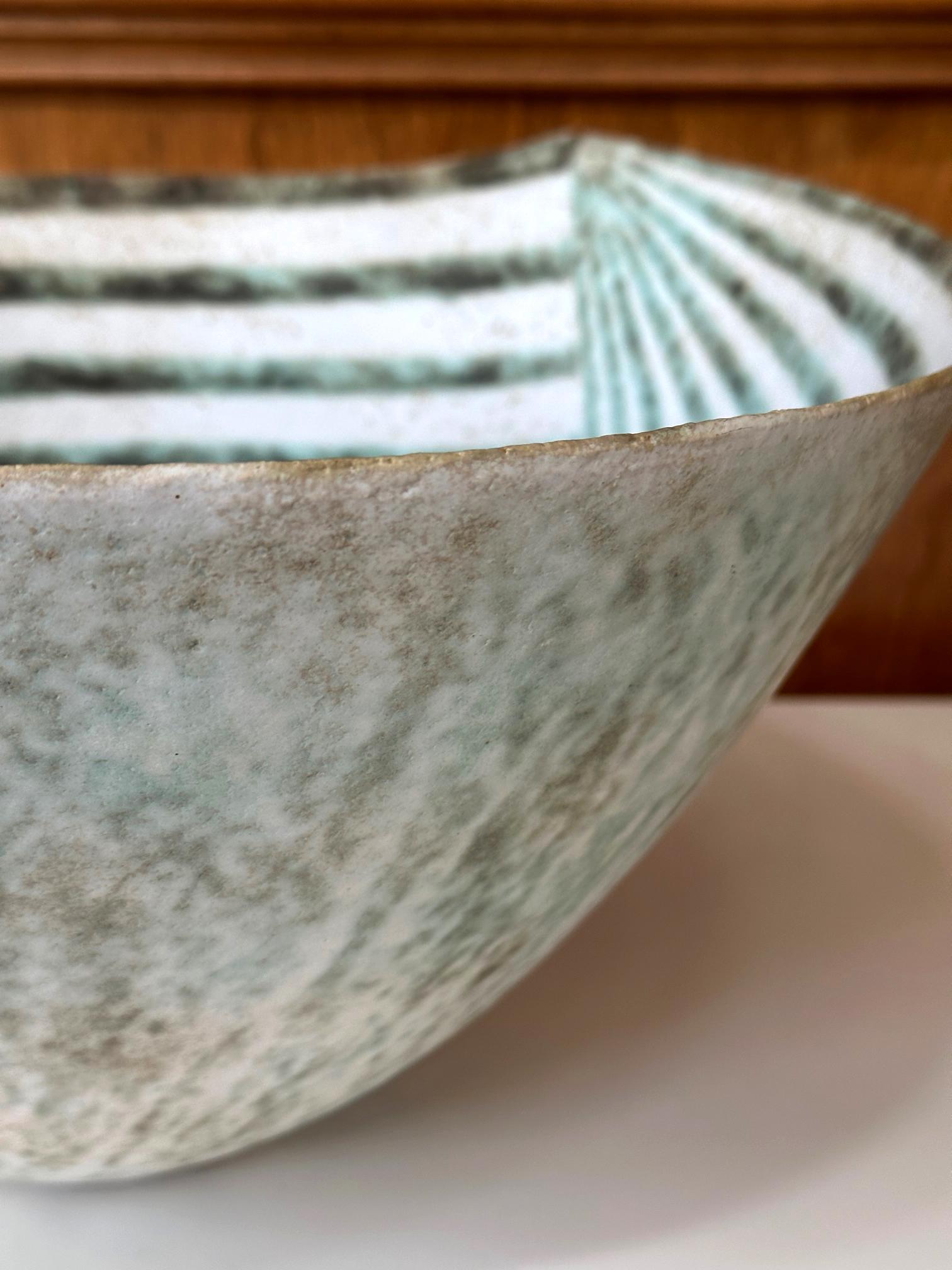 Large Ceramic Leaf Bowl with Banded Glaze by John Ward For Sale 7