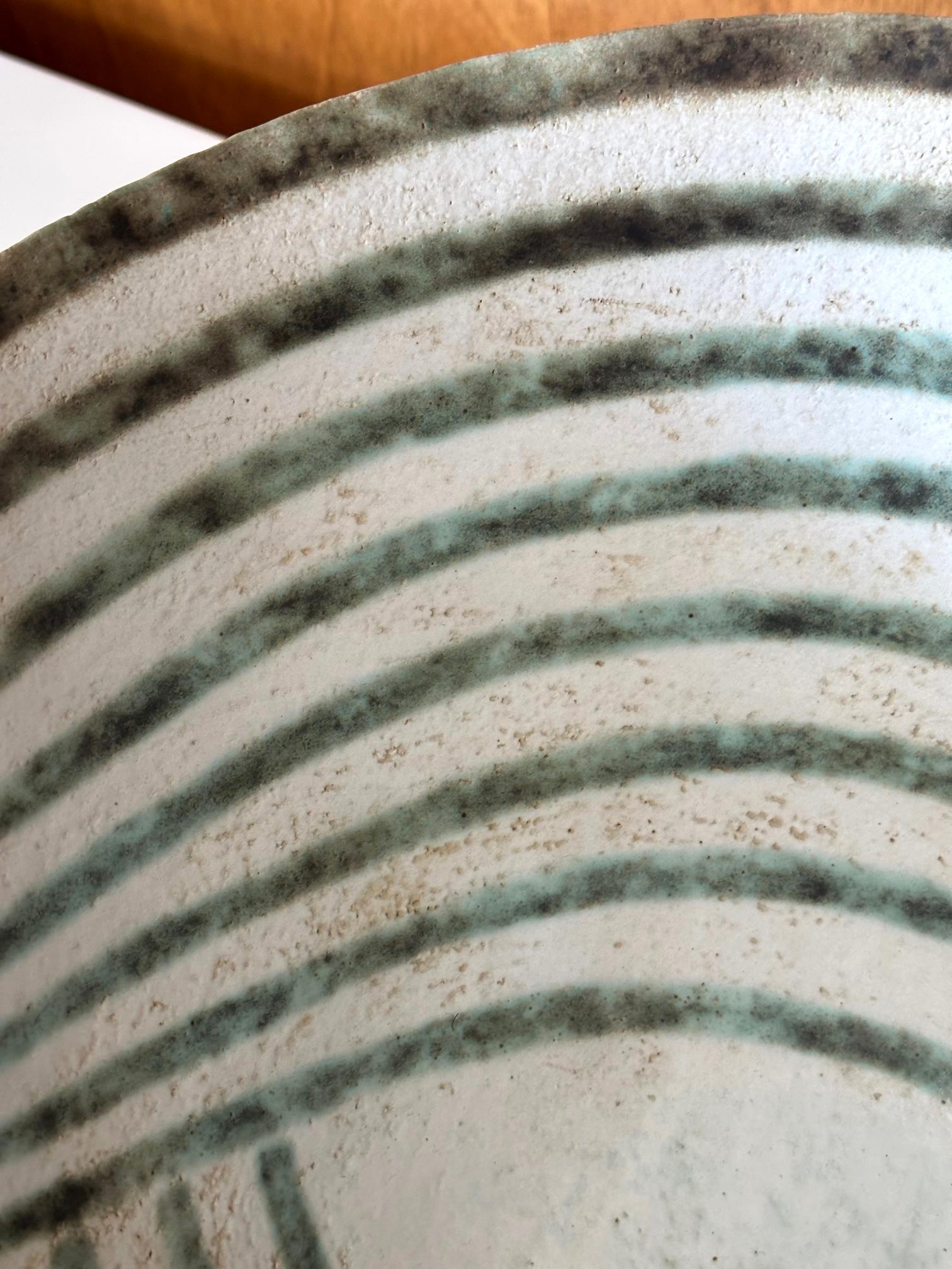 Large Ceramic Leaf Bowl with Banded Glaze by John Ward For Sale 8