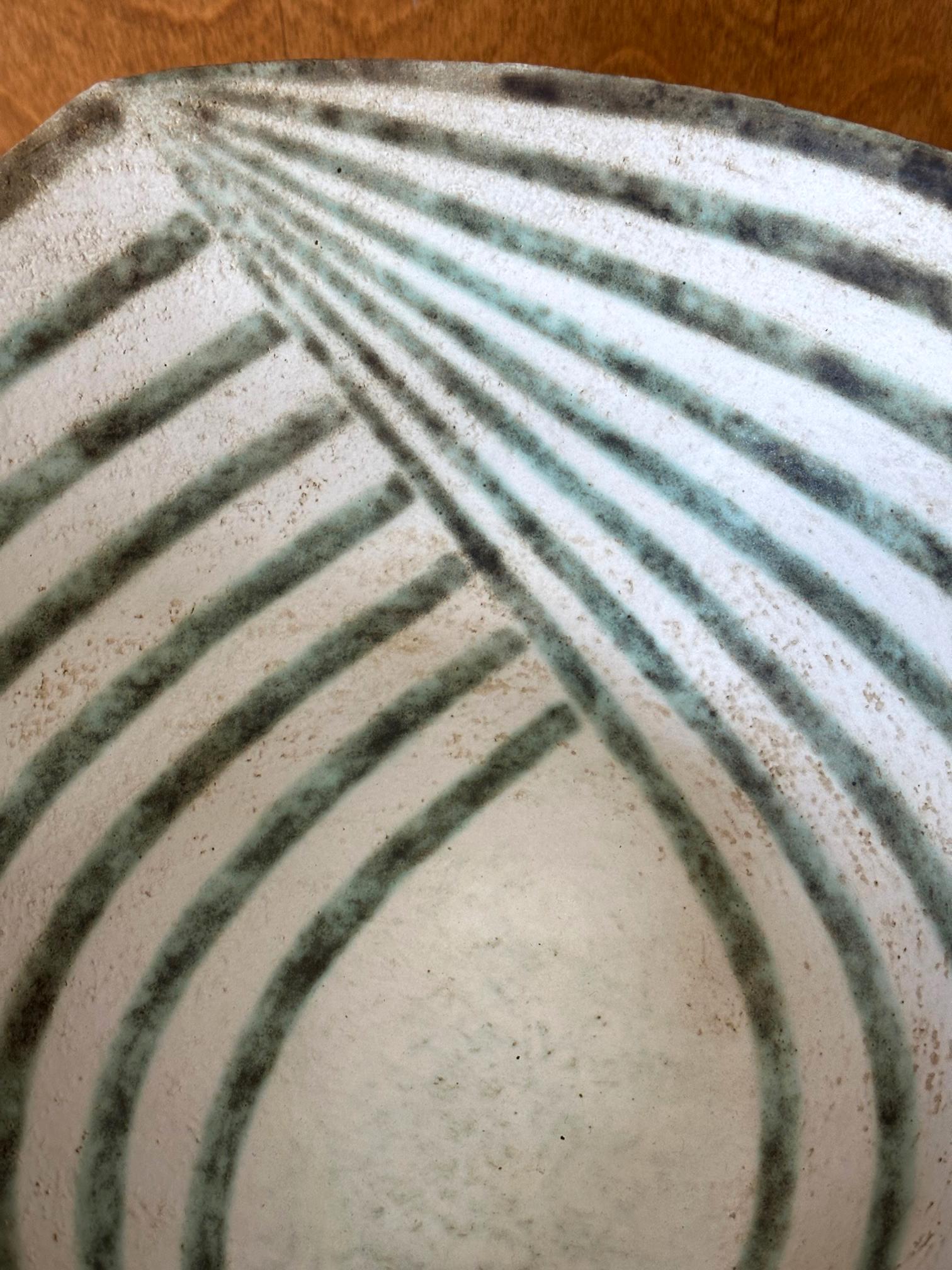 Large Ceramic Leaf Bowl with Banded Glaze by John Ward For Sale 10