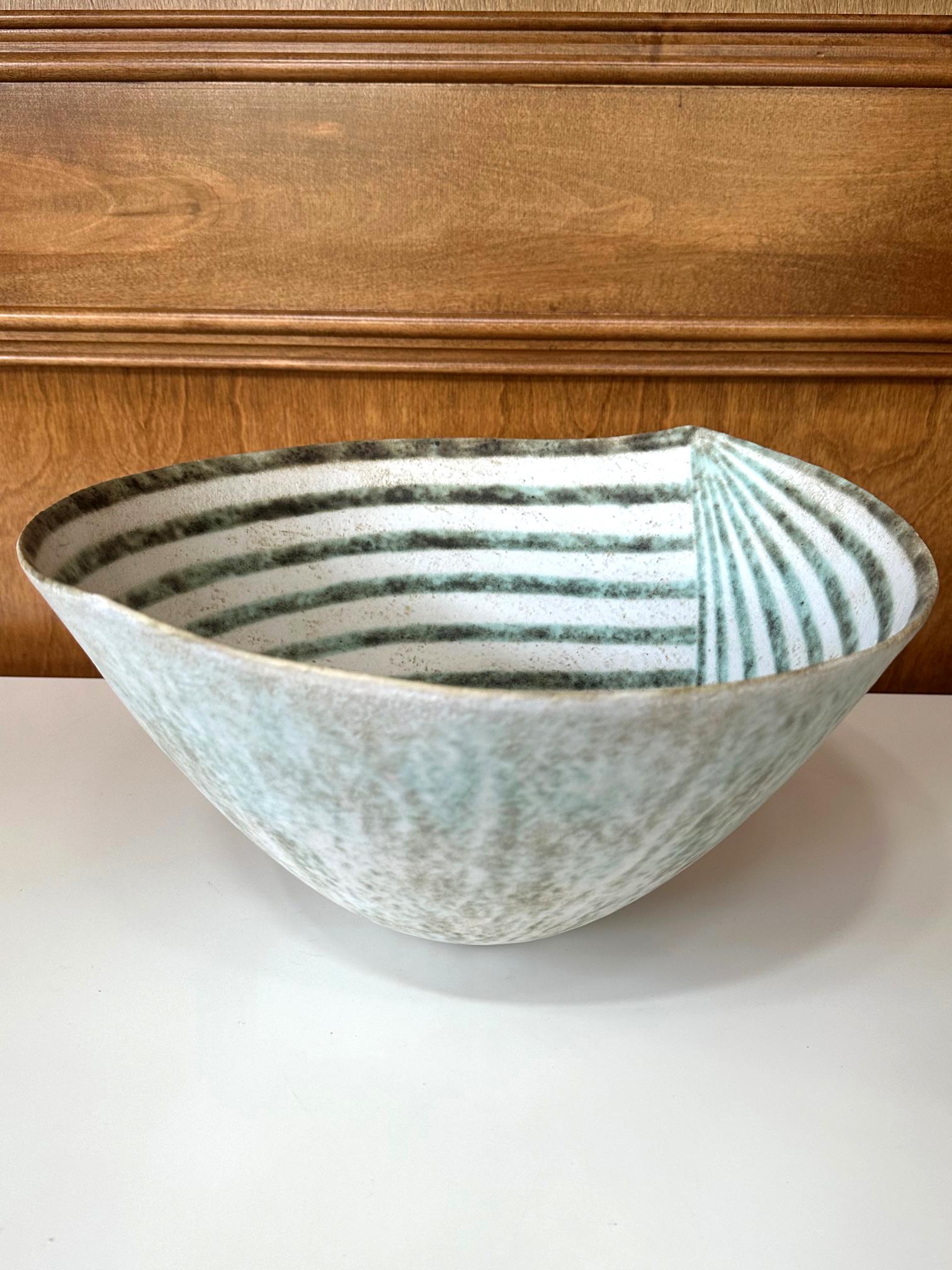 Large Ceramic Leaf Bowl with Banded Glaze by John Ward For Sale 12