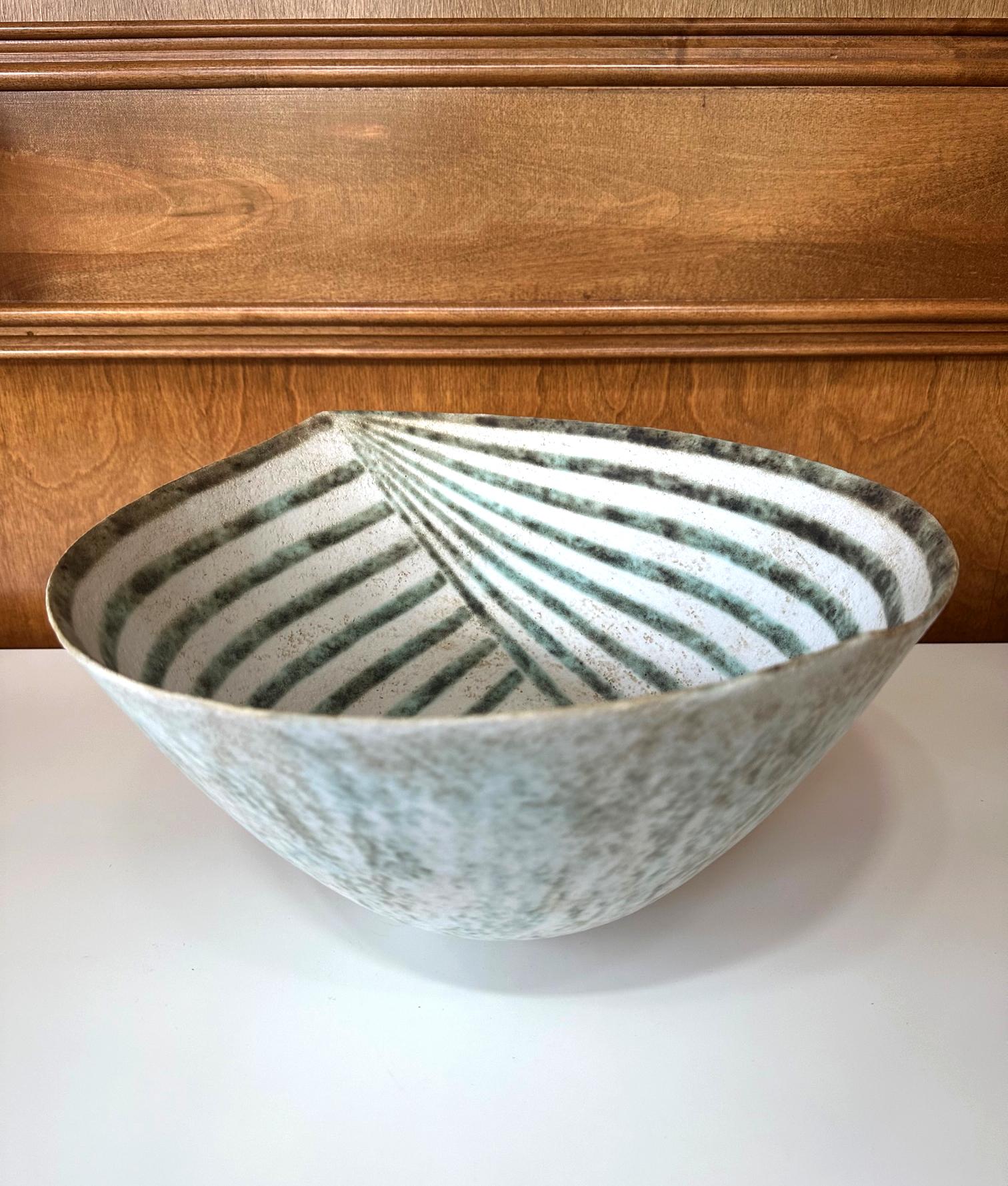 Modern Large Ceramic Leaf Bowl with Banded Glaze by John Ward For Sale