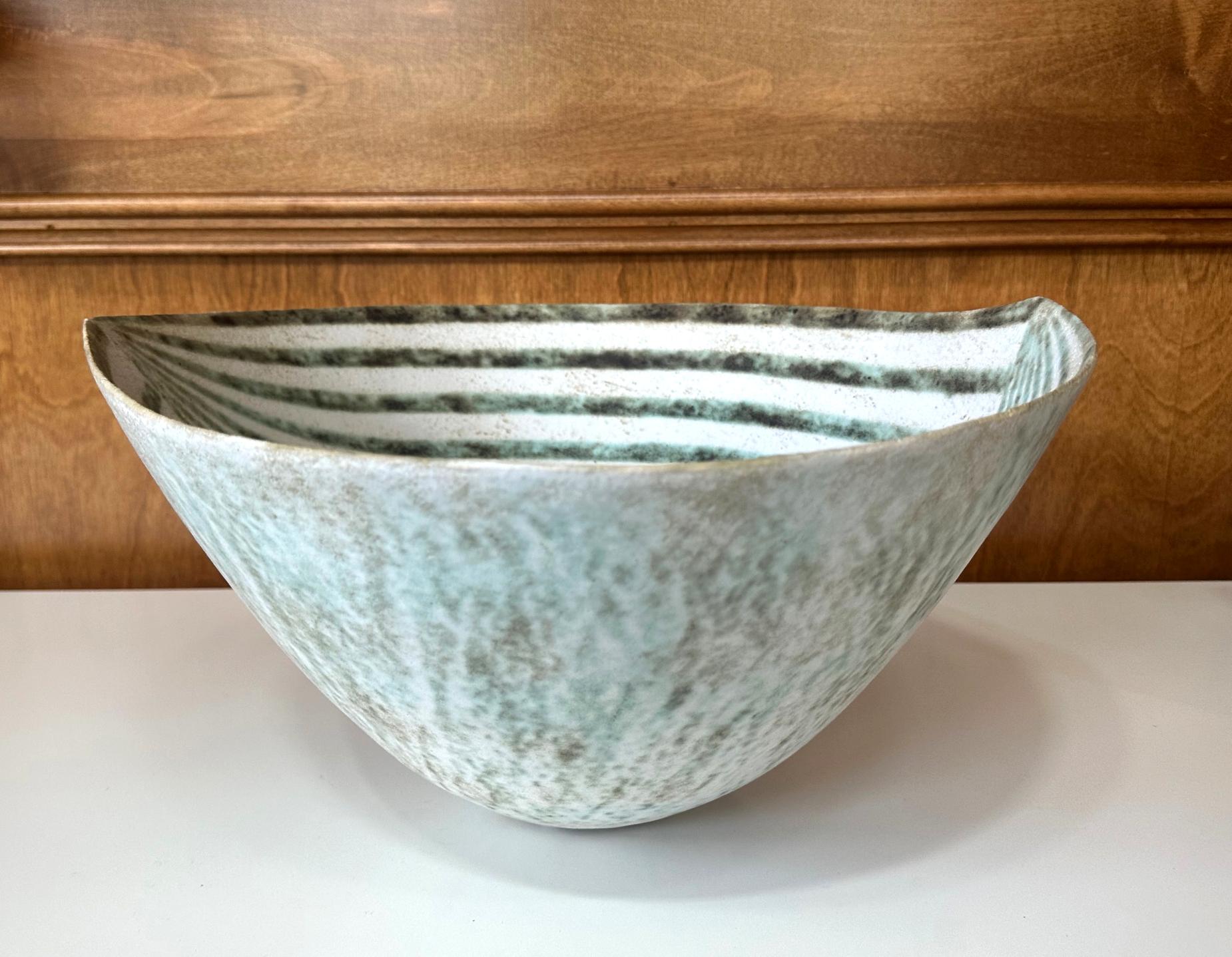Glazed Large Ceramic Leaf Bowl with Banded Glaze by John Ward For Sale