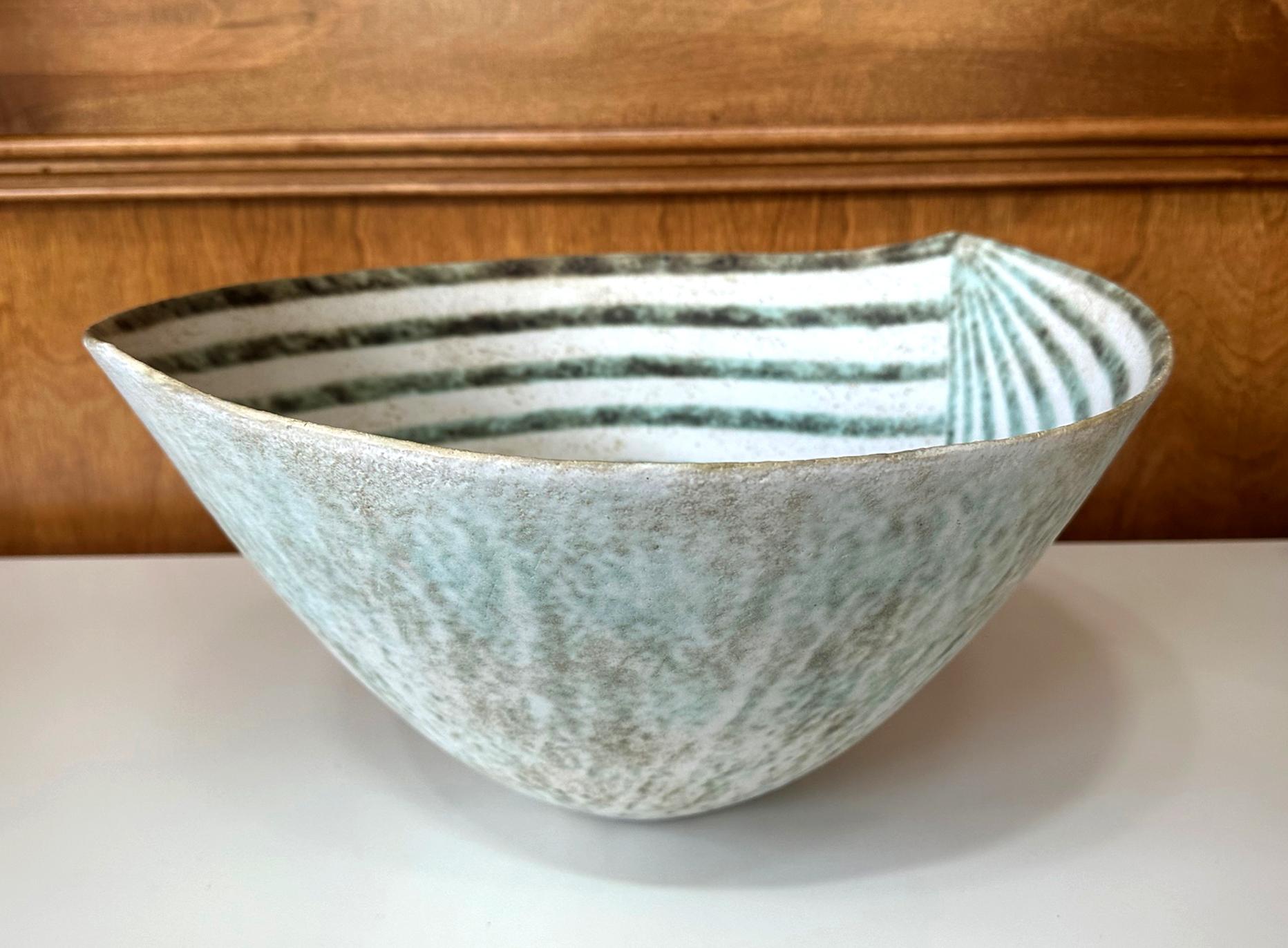20th Century Large Ceramic Leaf Bowl with Banded Glaze by John Ward For Sale